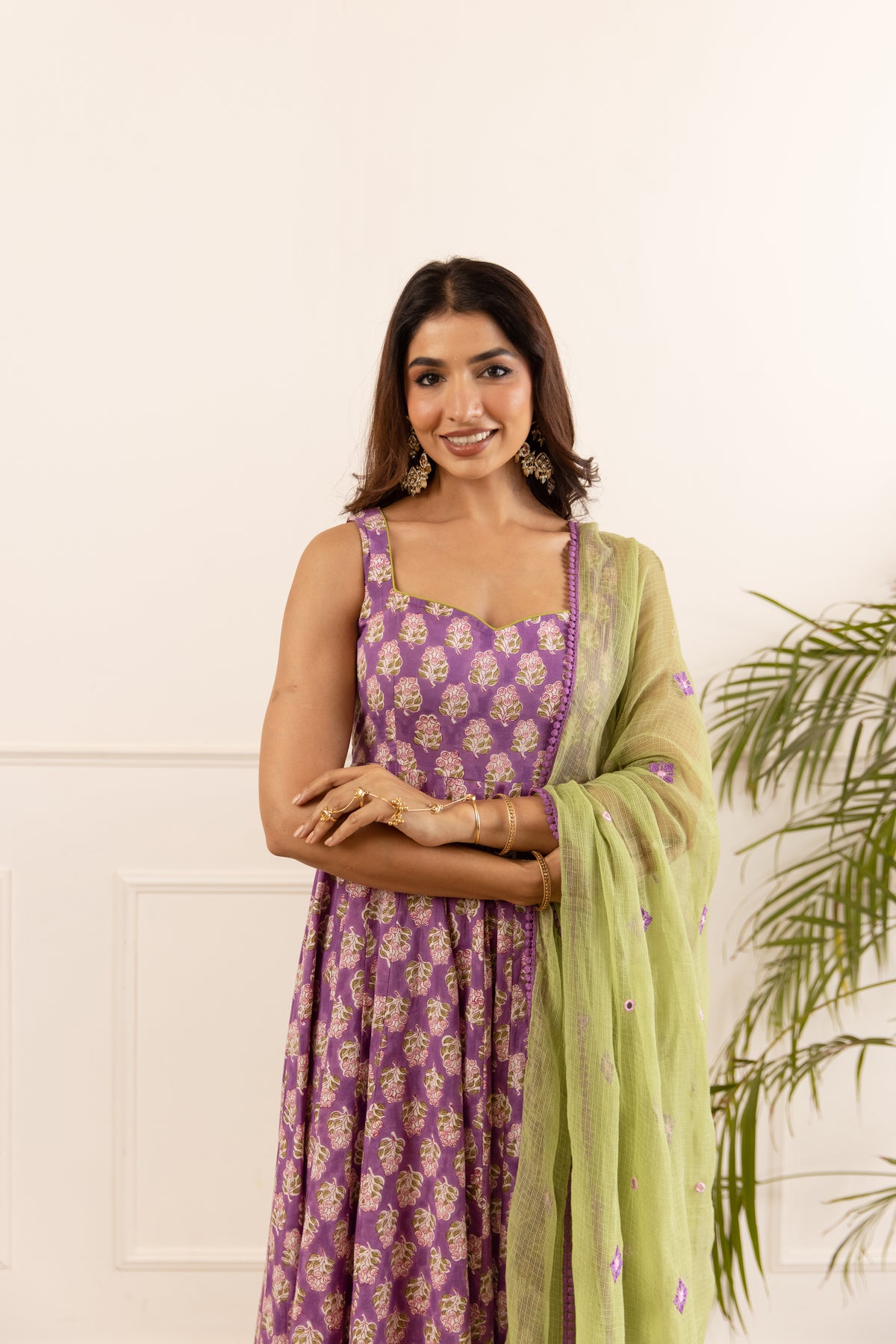Orchid Purple & Pista Butti (Sleeveless)