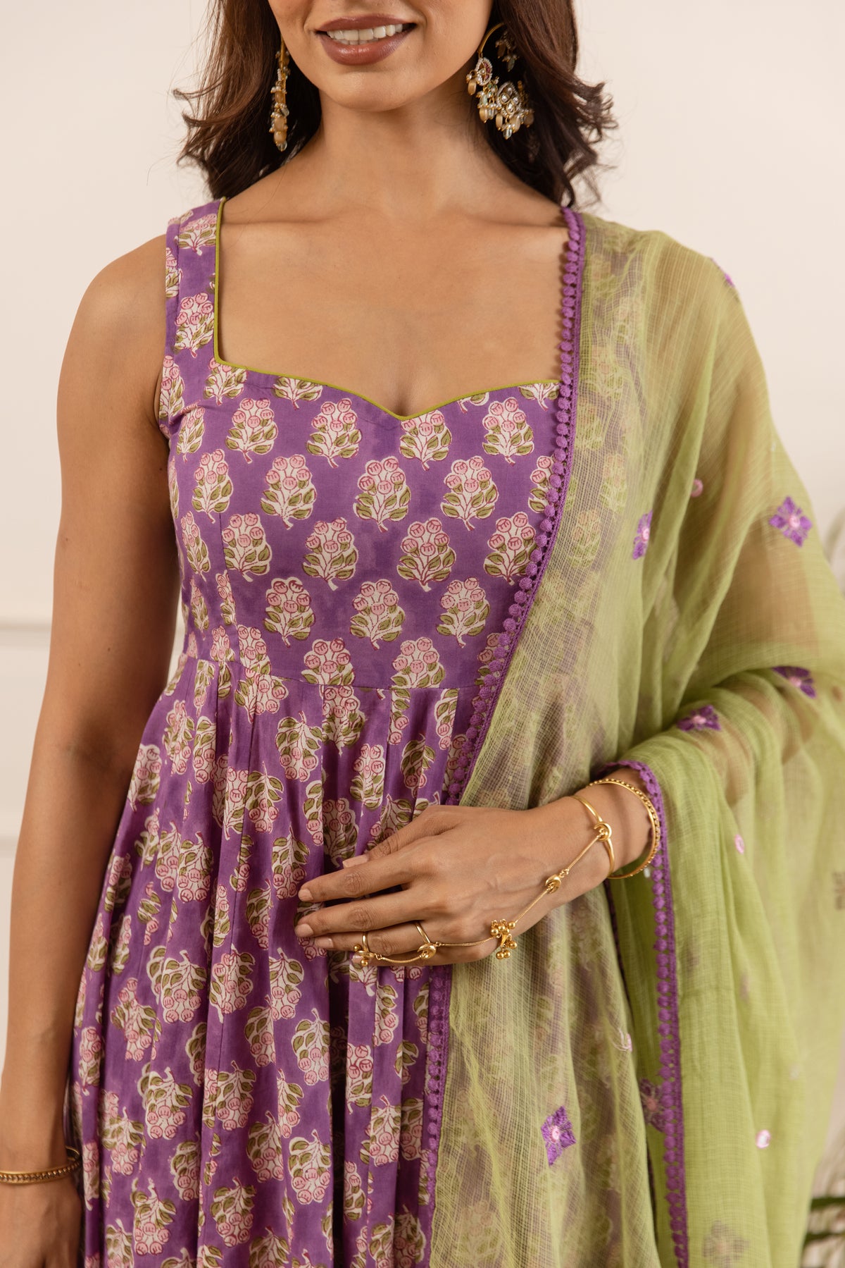 Orchid Purple & Pista Butti (Sleeveless)