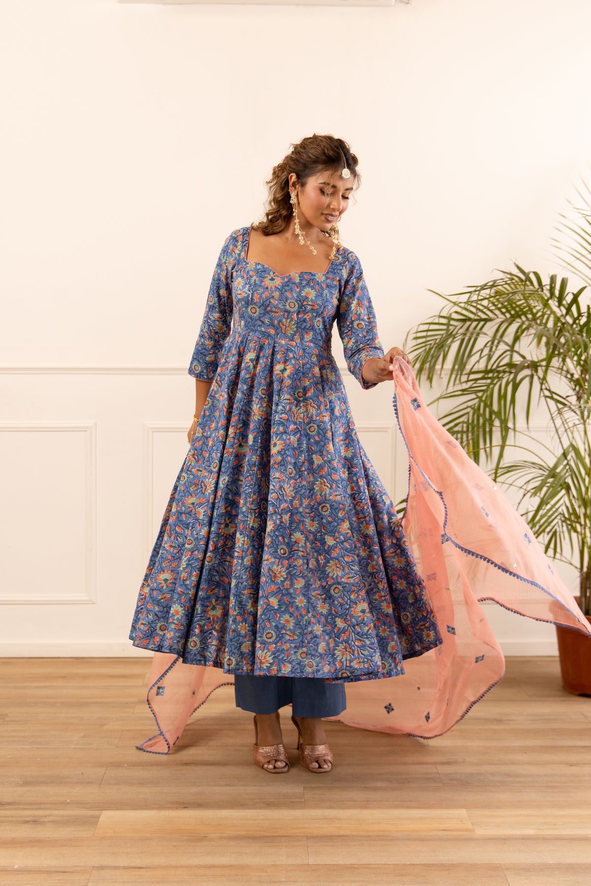 Denim Blue & Peach (Sleeved)