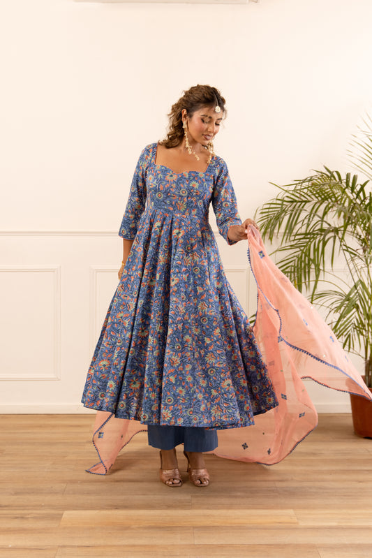 Denim Blue & Peach (Sleeved)