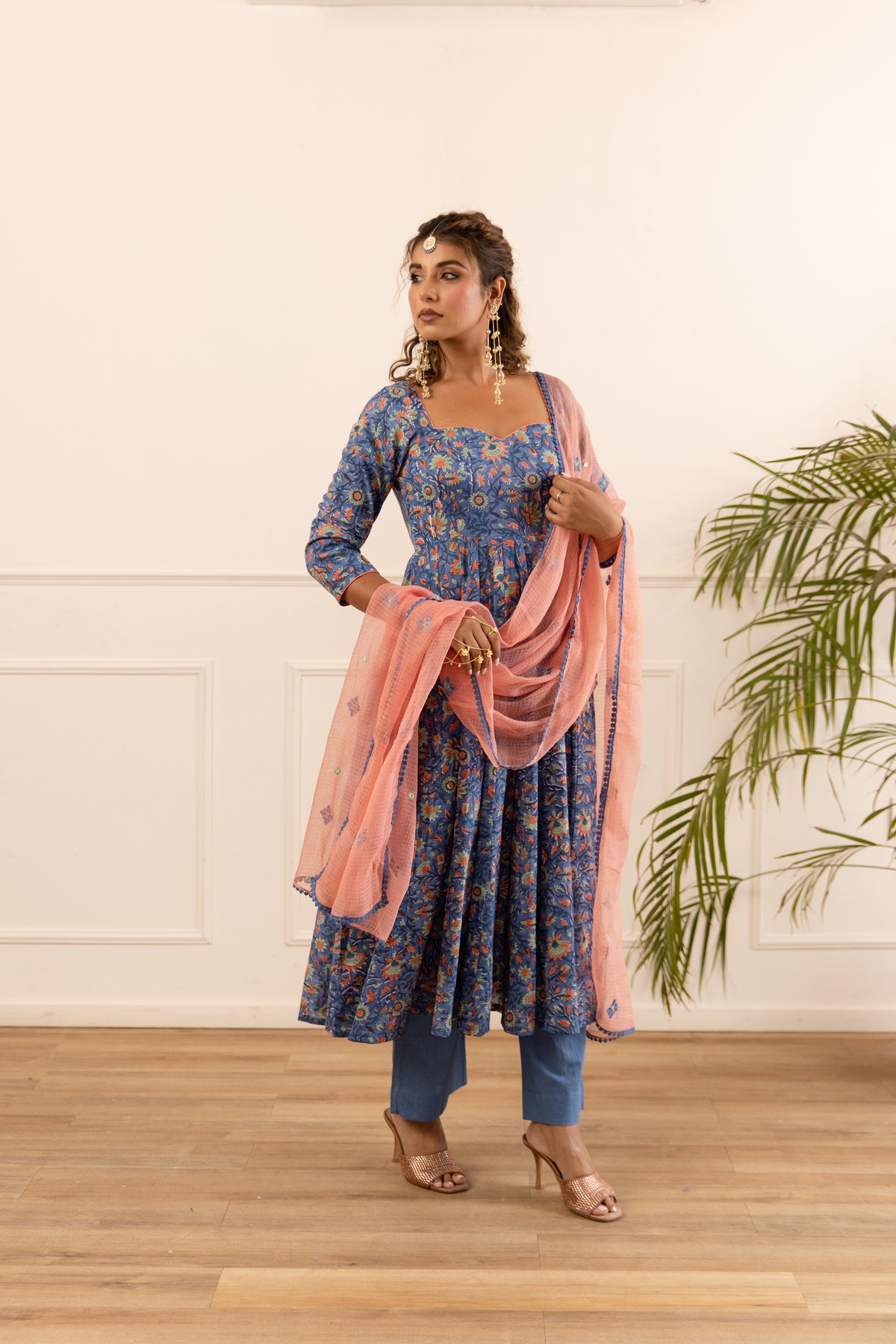 Denim Blue & Peach (Sleeved)