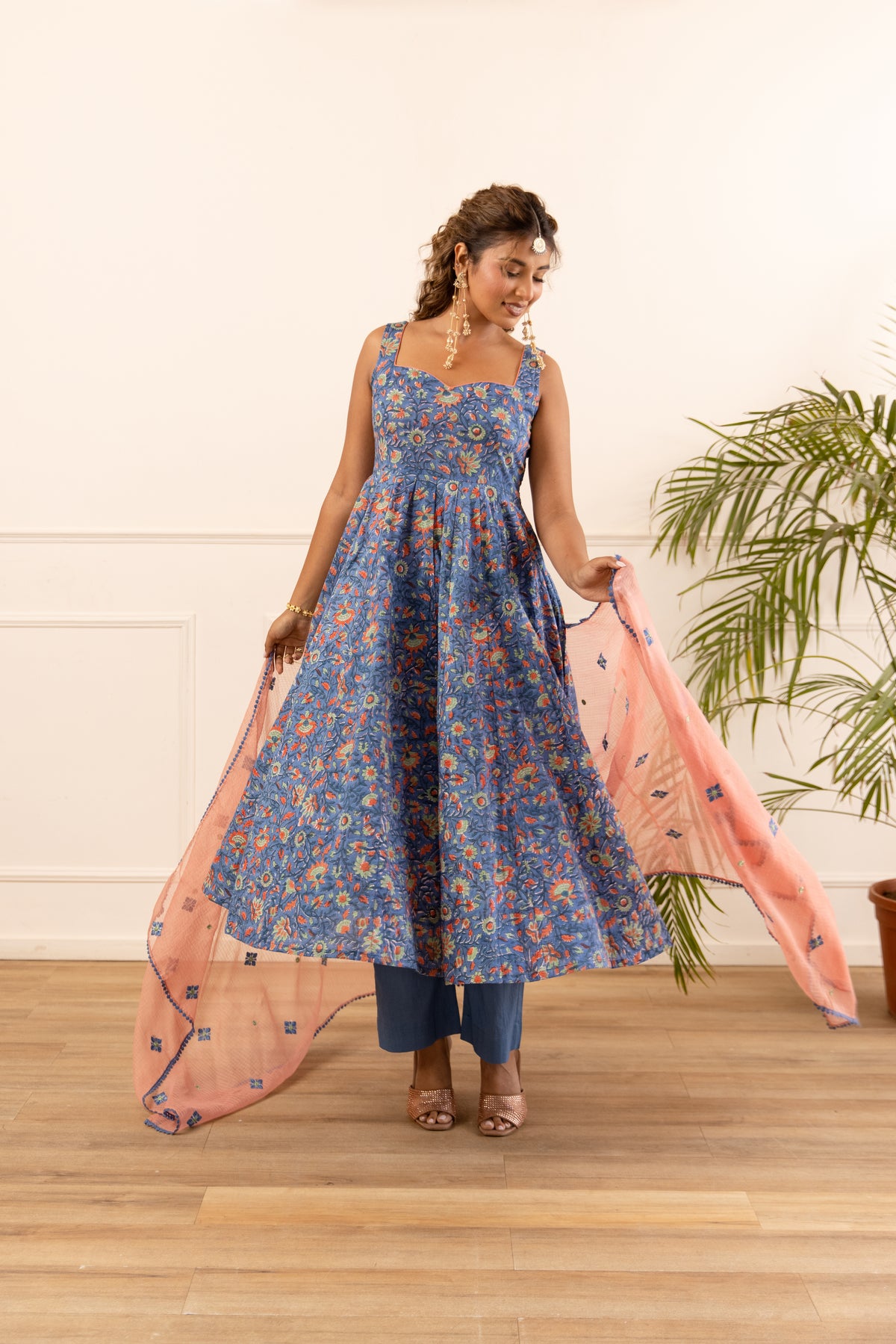Denim Blue & Peach (Sleeveless)