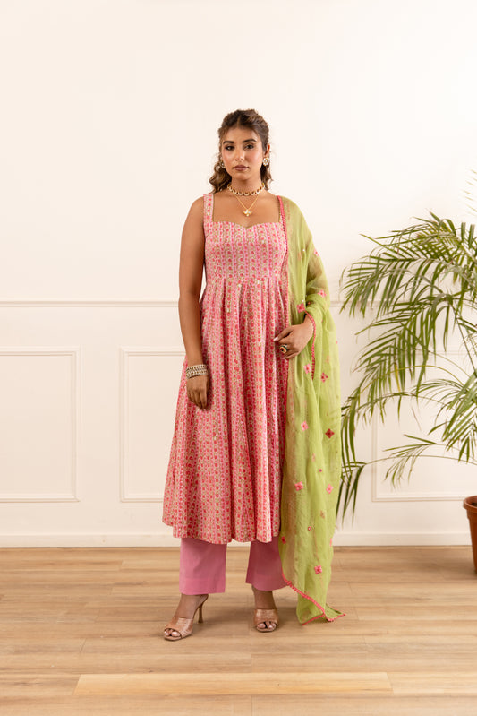 Lined Coral Pink & Pista (Sleeveless)