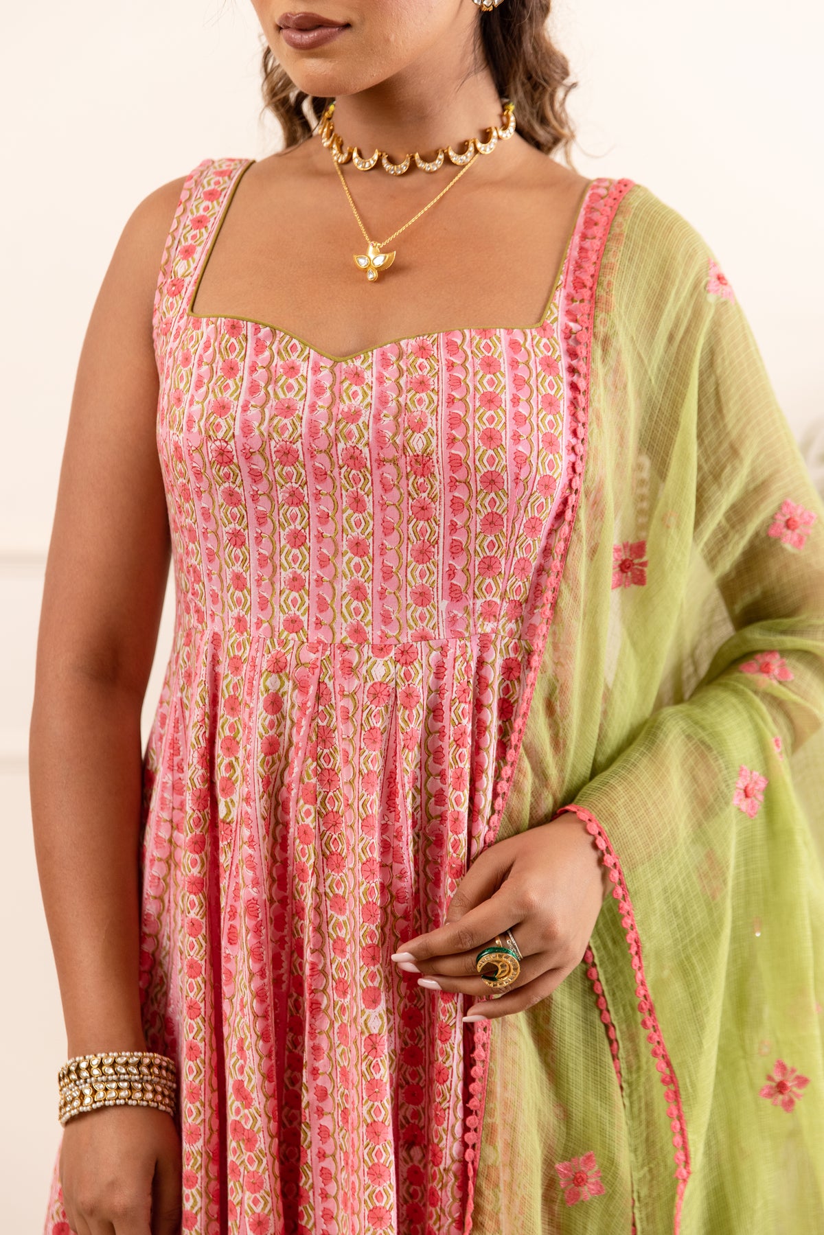 Lined Coral Pink & Pista (Sleeveless)