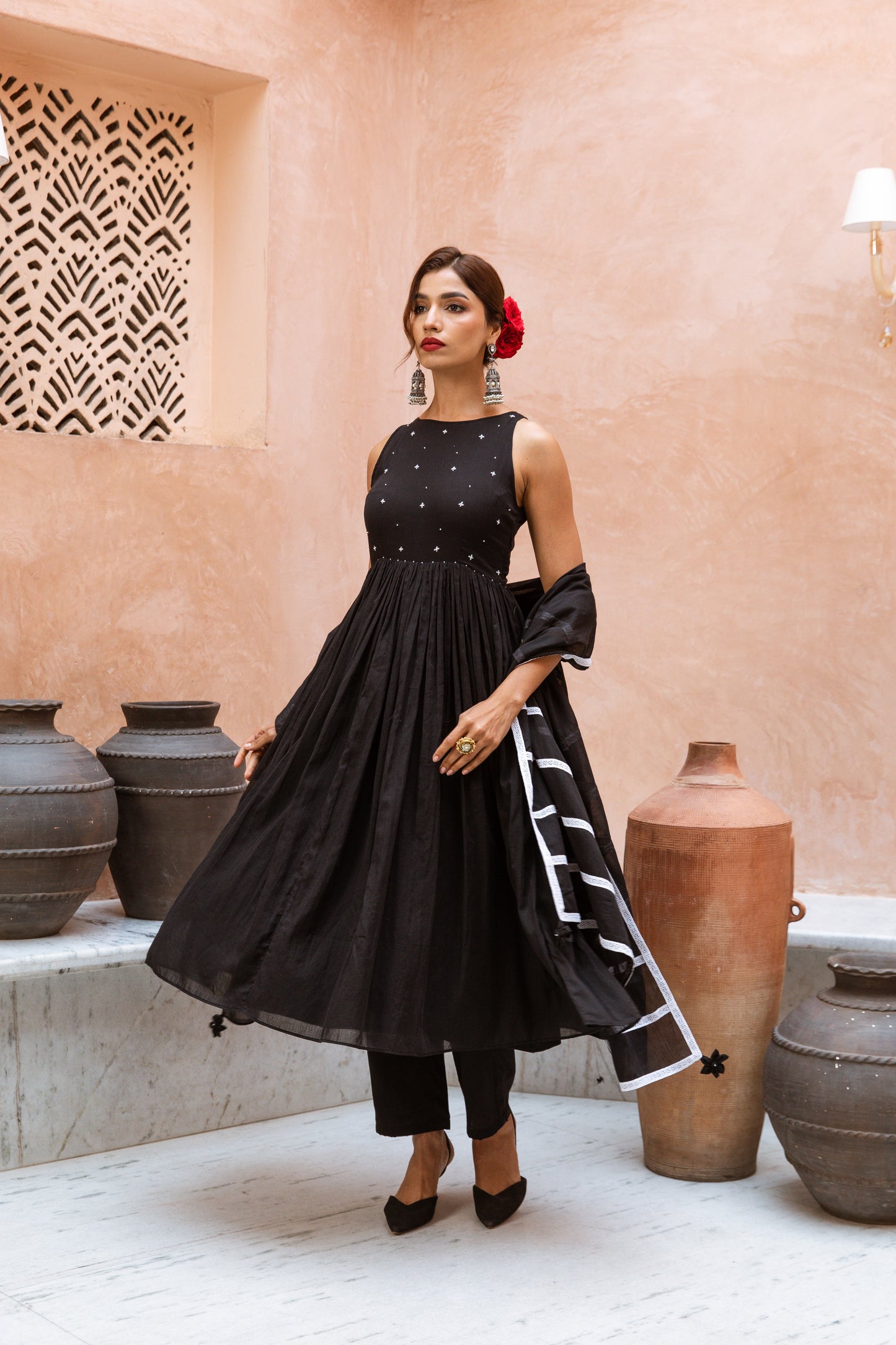Alter Neck Anarkali Black