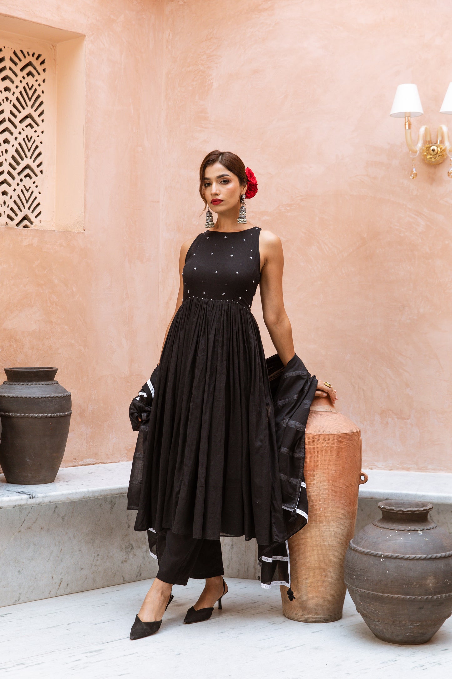 Alter Neck Anarkali Black