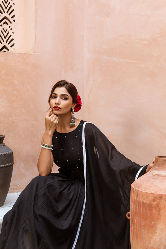 Alter Neck Anarkali Black
