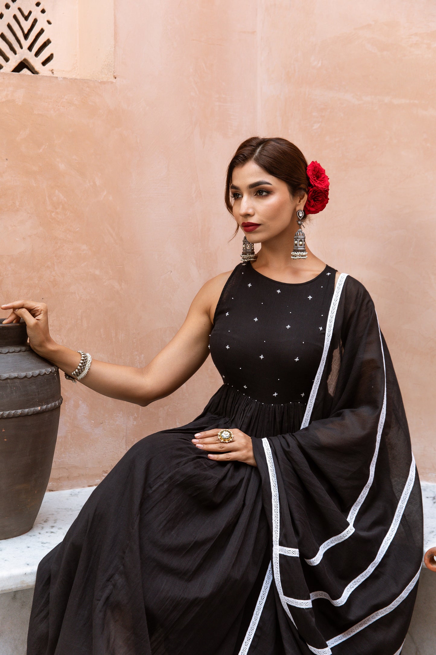 Alter Neck Anarkali Black