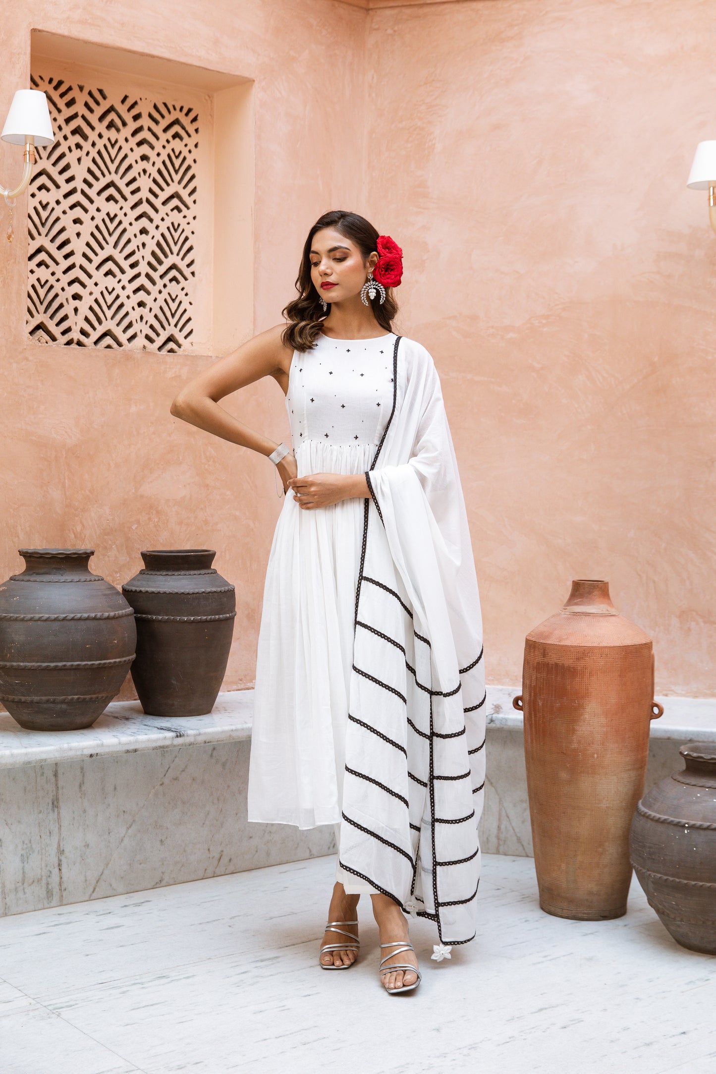 Alter Neck Anarkali White