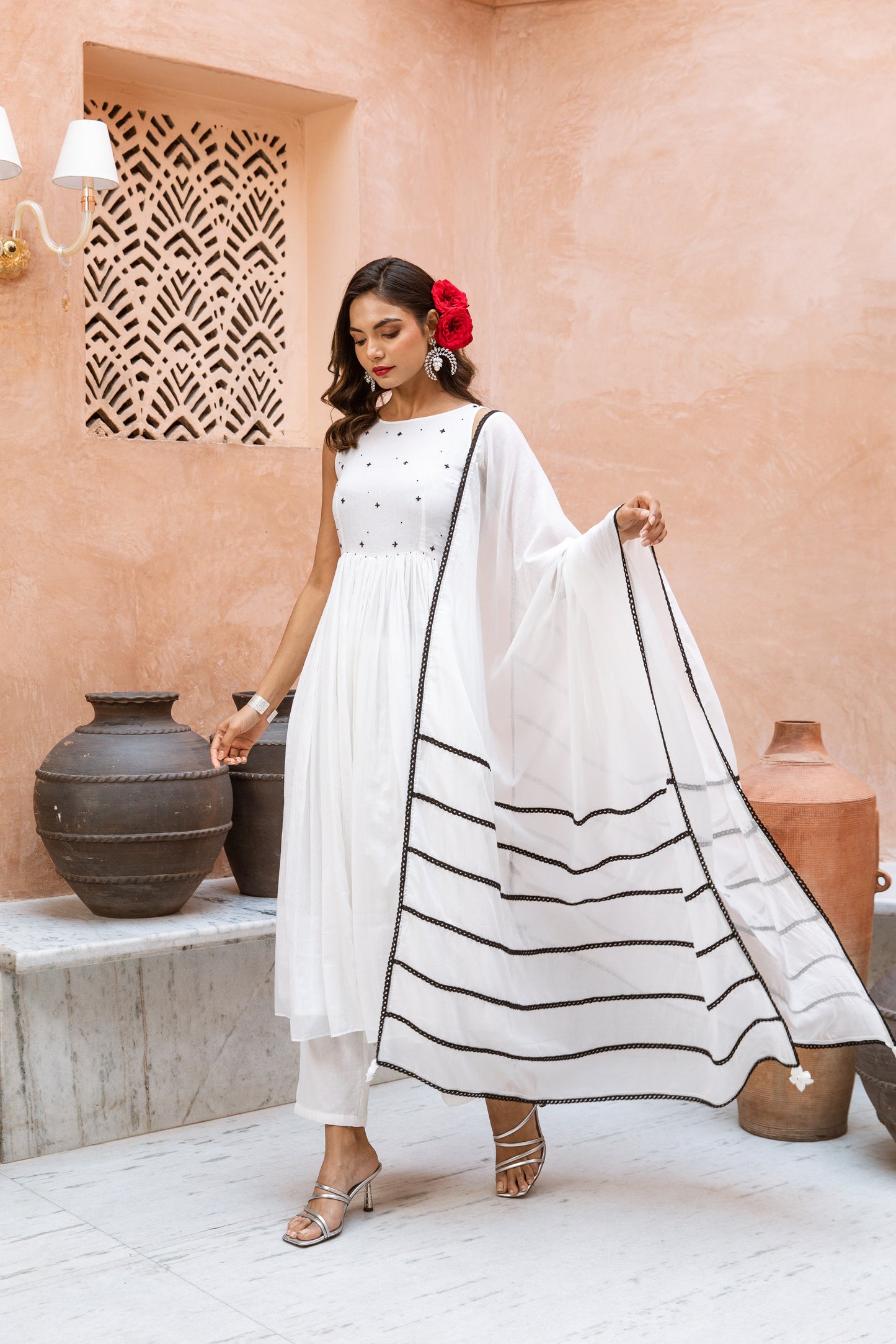 Alter Neck Anarkali White