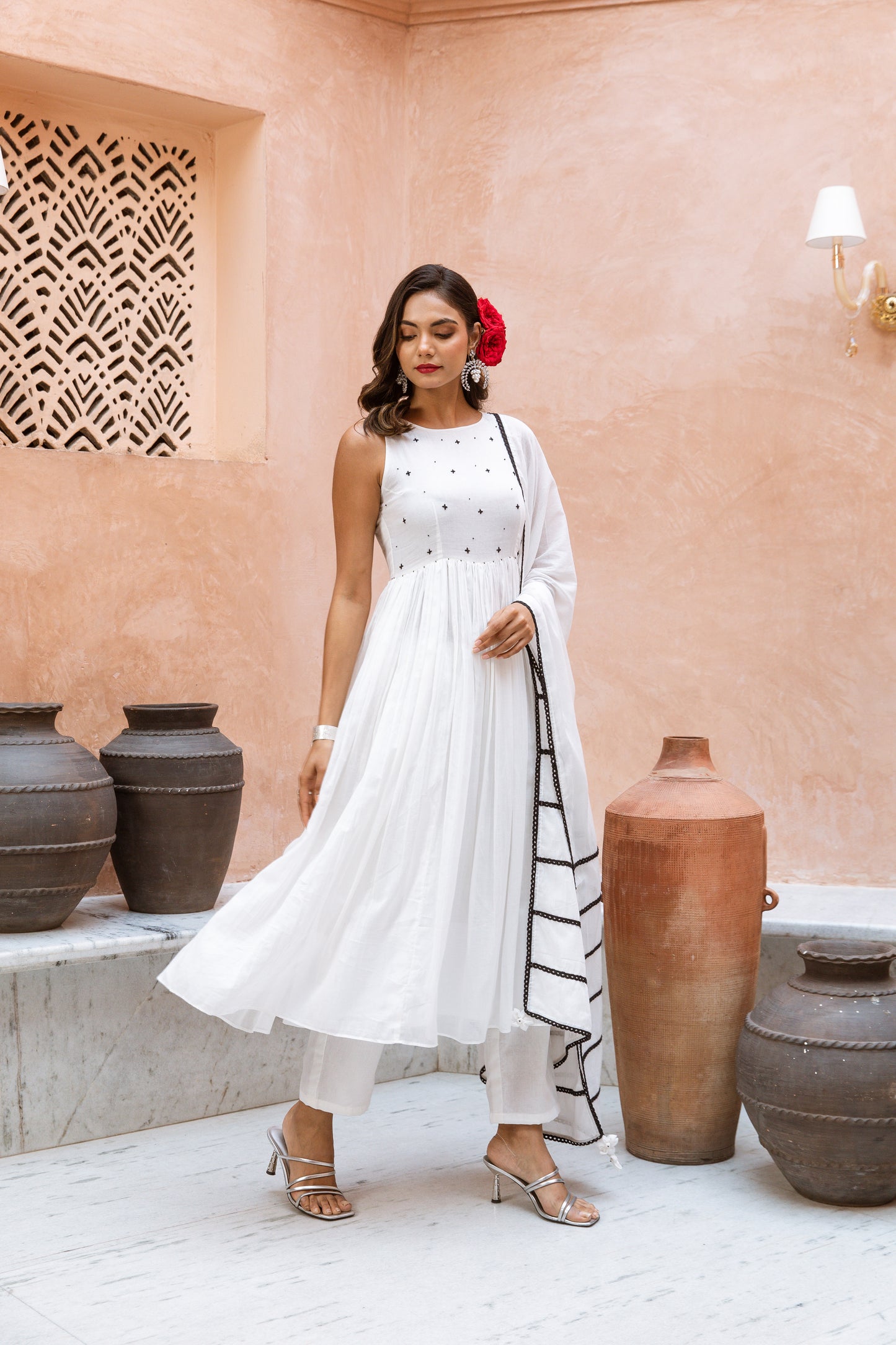 Alter Neck Anarkali White