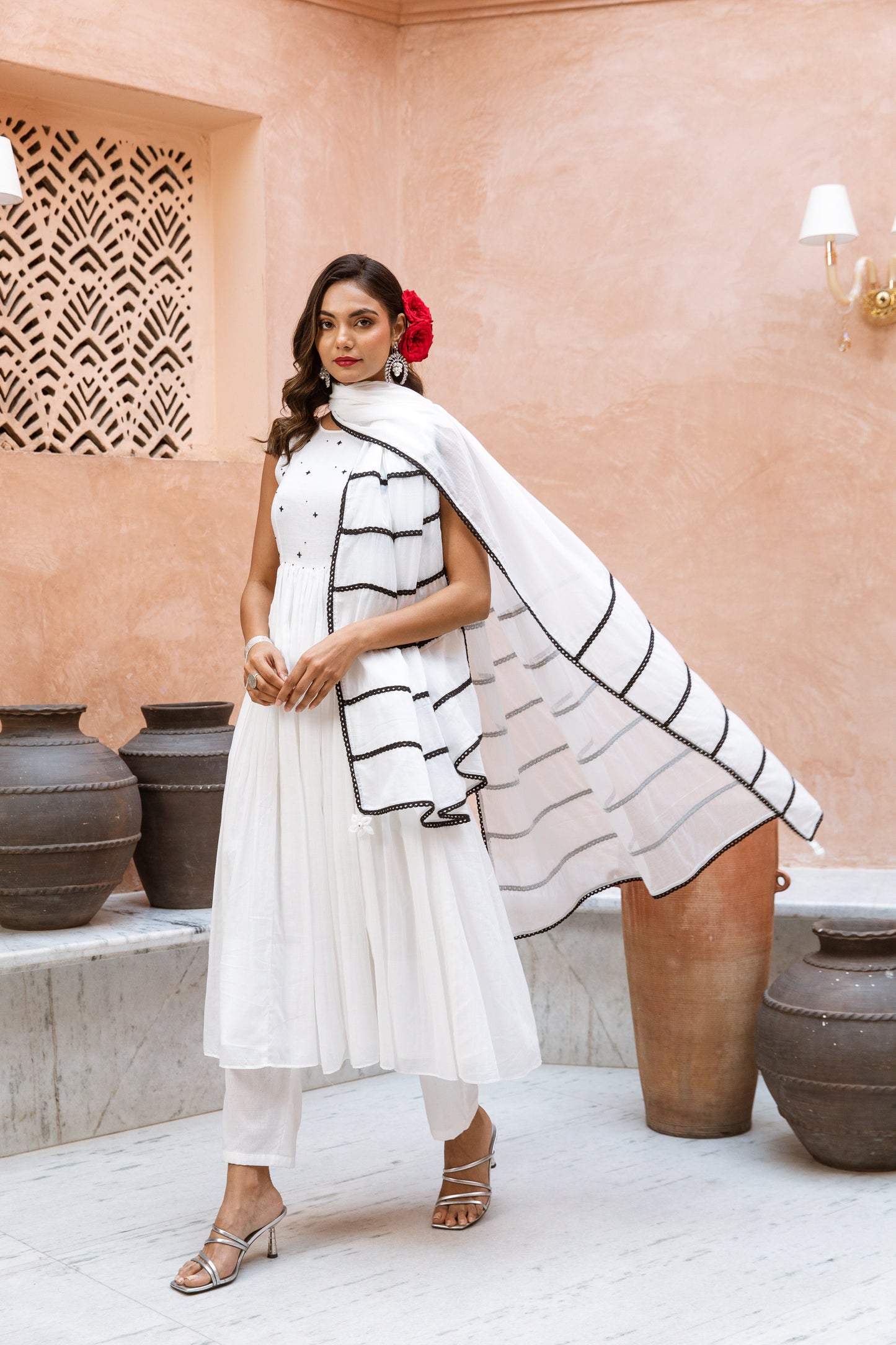 Alter Neck Anarkali White
