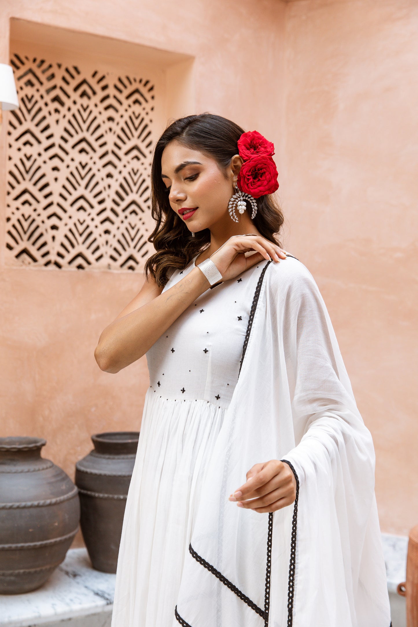 Alter Neck Anarkali White