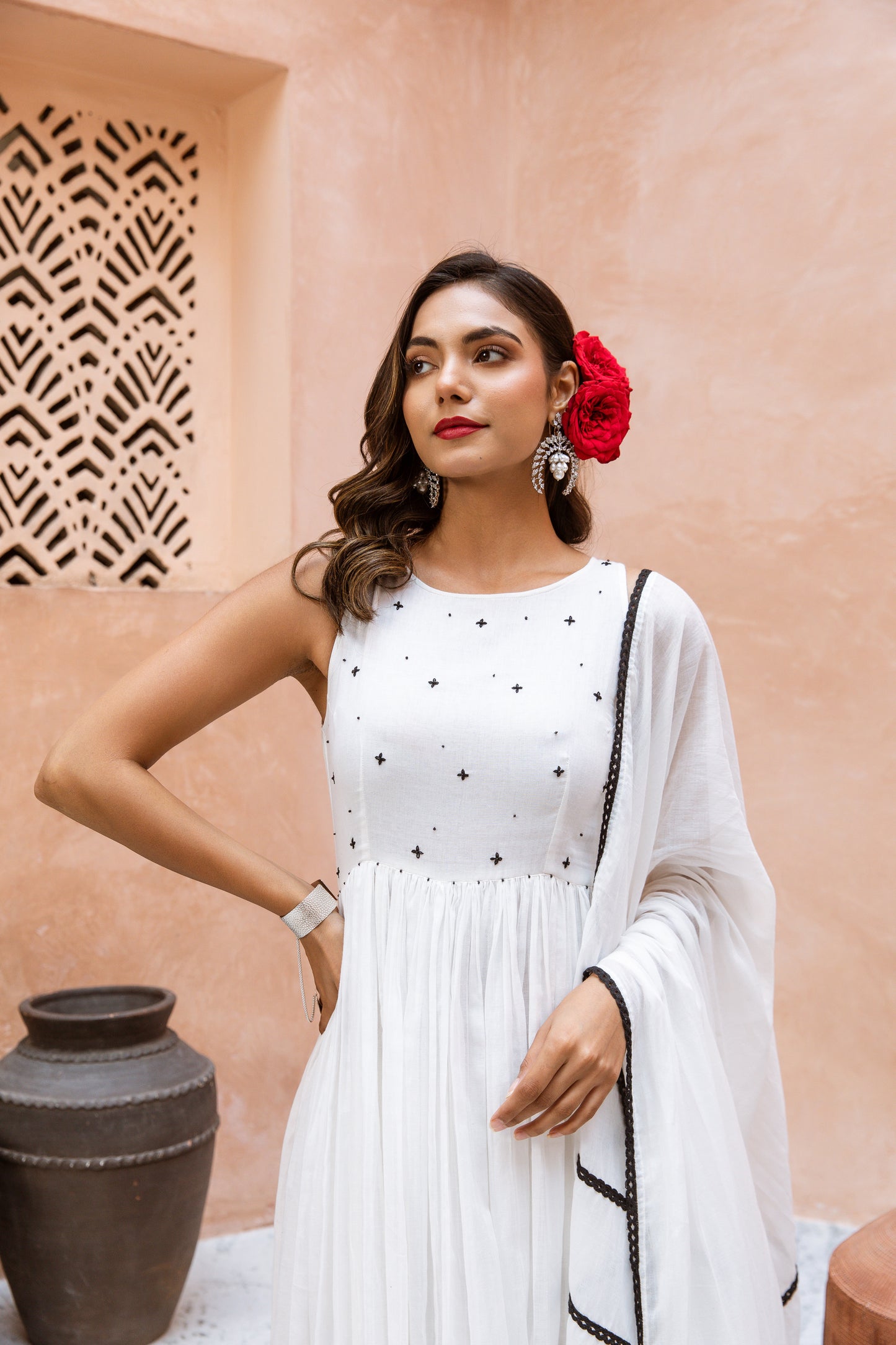 Alter Neck Anarkali White
