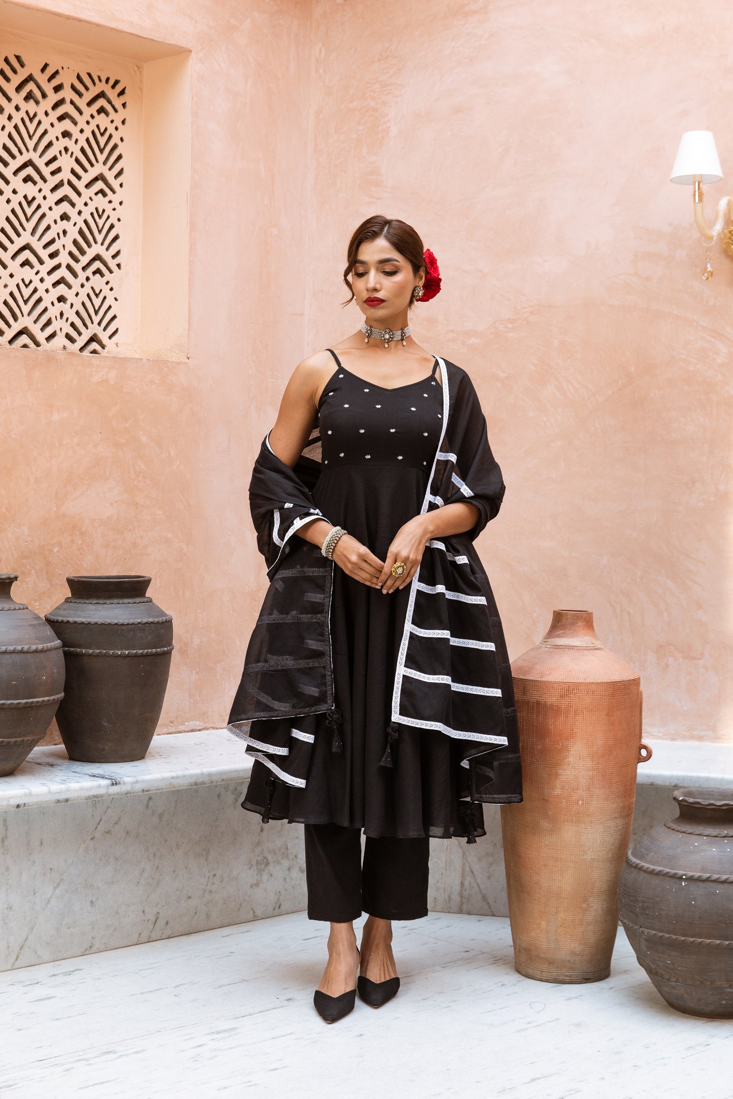 Thin Strap Anarkali Black