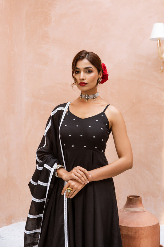 Thin Strap Anarkali Black
