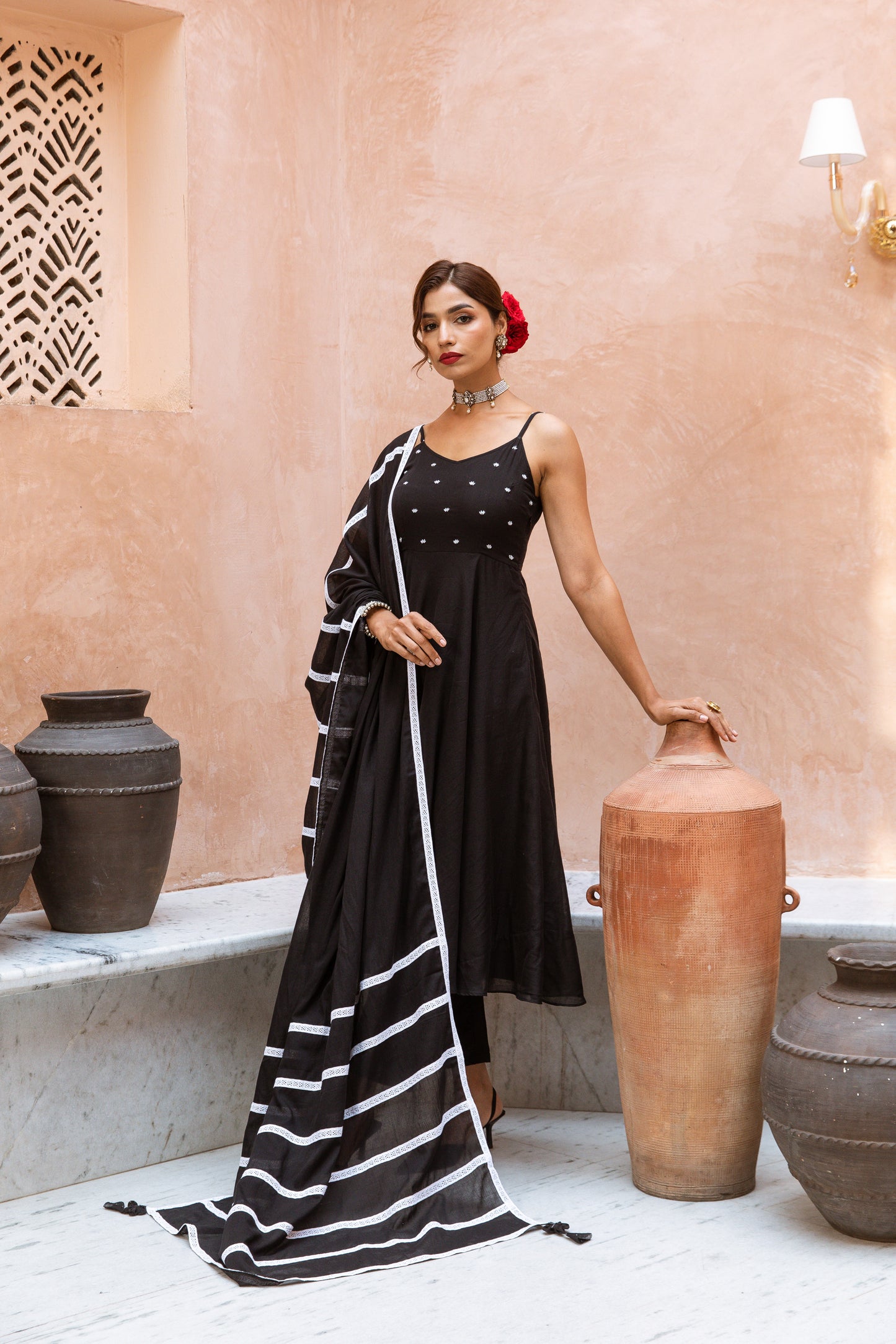 Thin Strap Anarkali Black