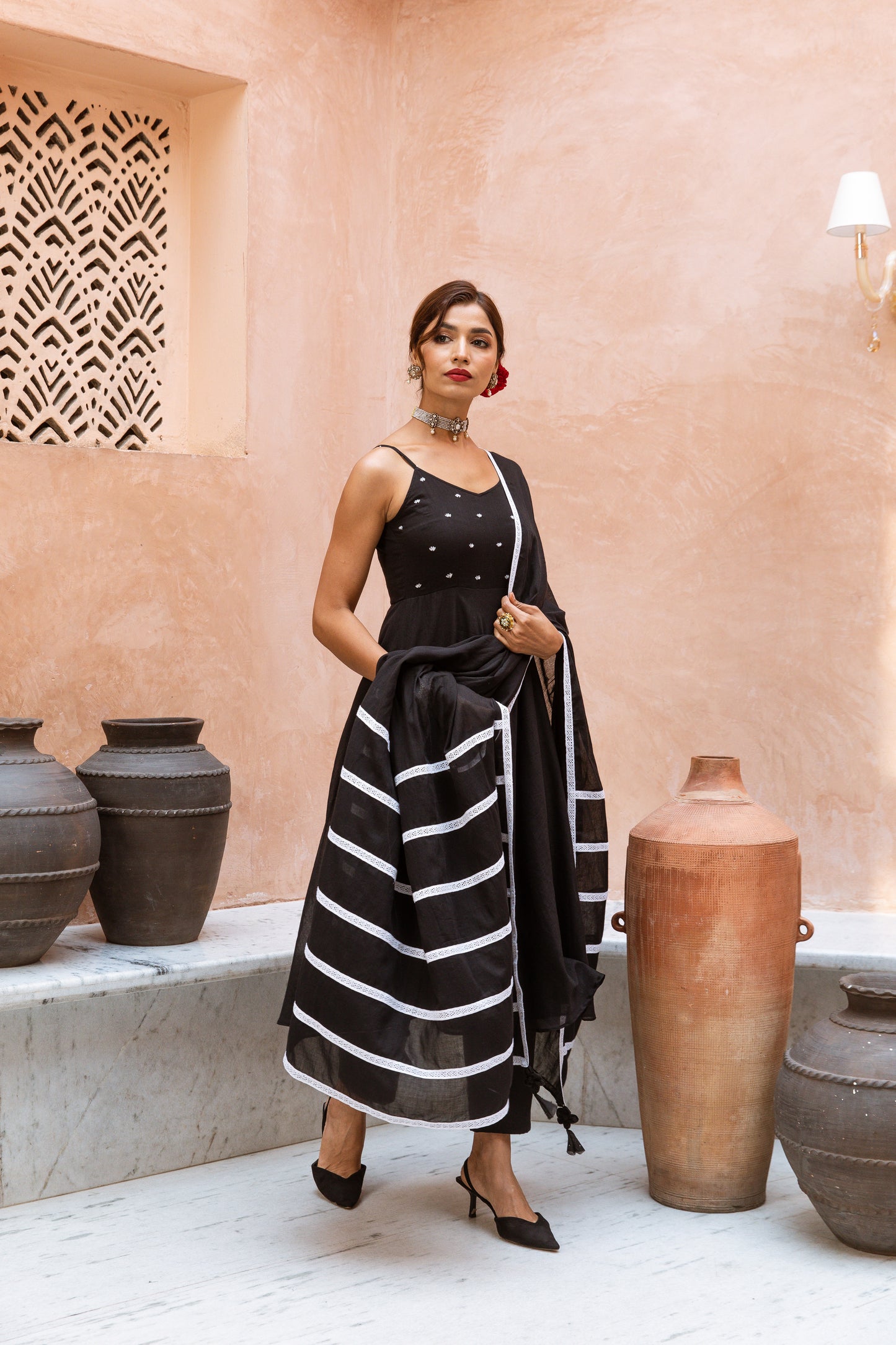 Thin Strap Anarkali Black
