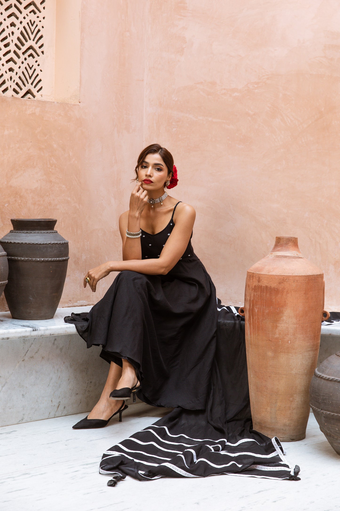 Thin Strap Anarkali Black