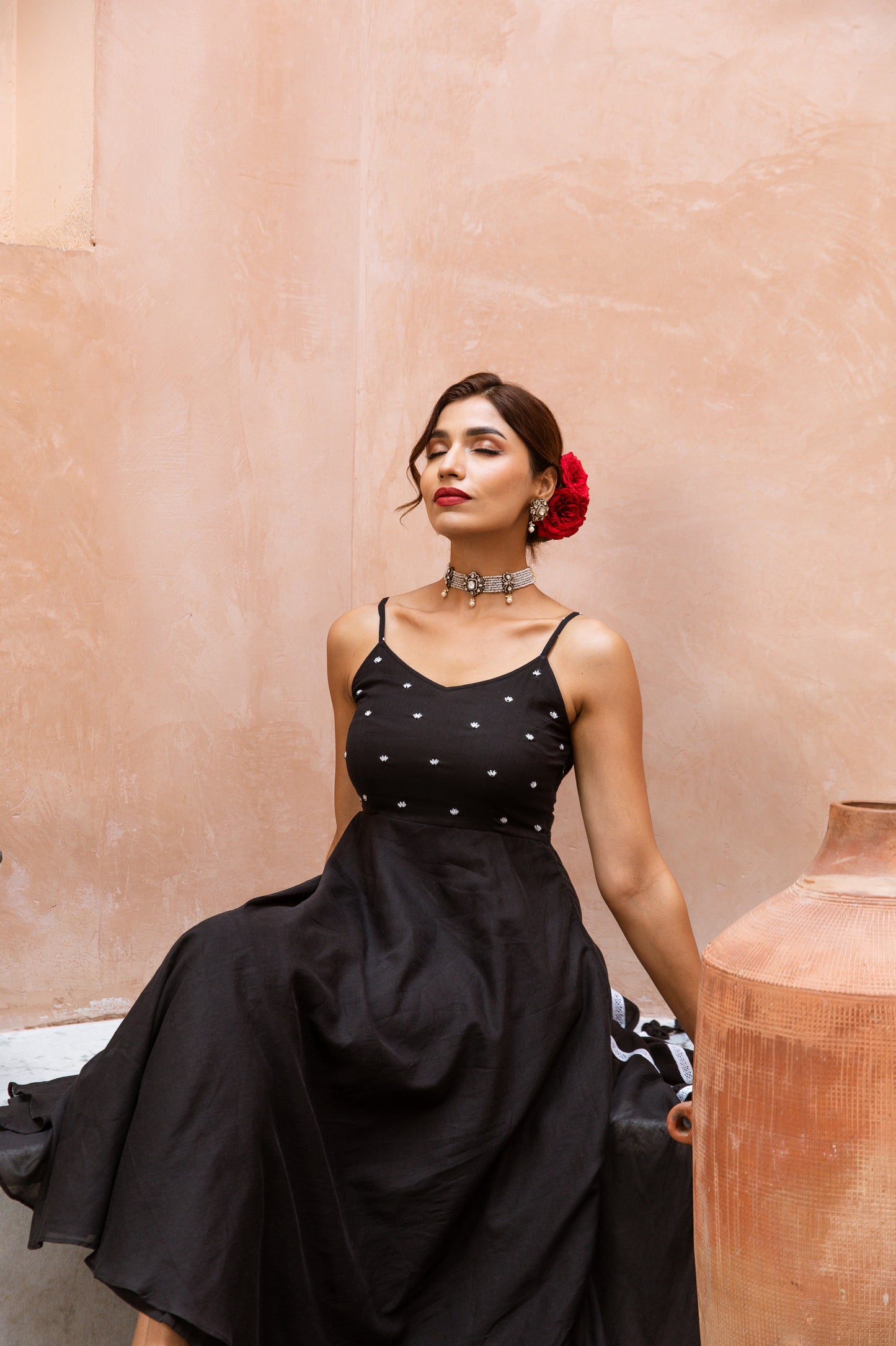 Thin Strap Anarkali Black