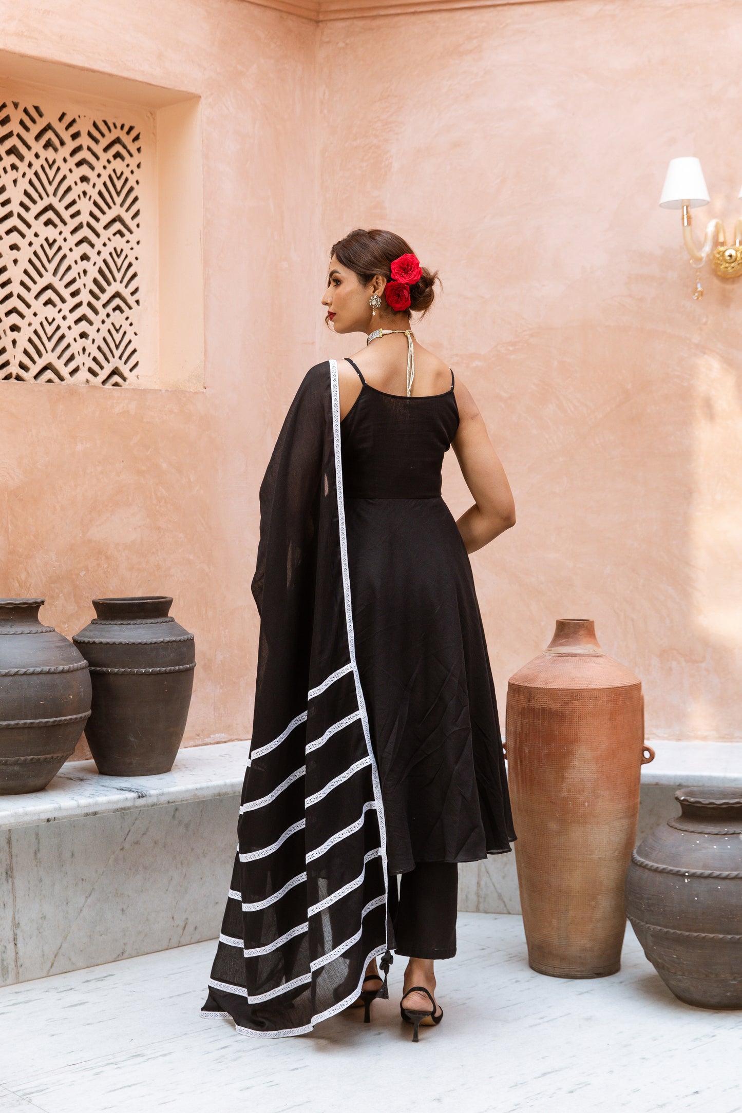 Thin Strap Anarkali Black