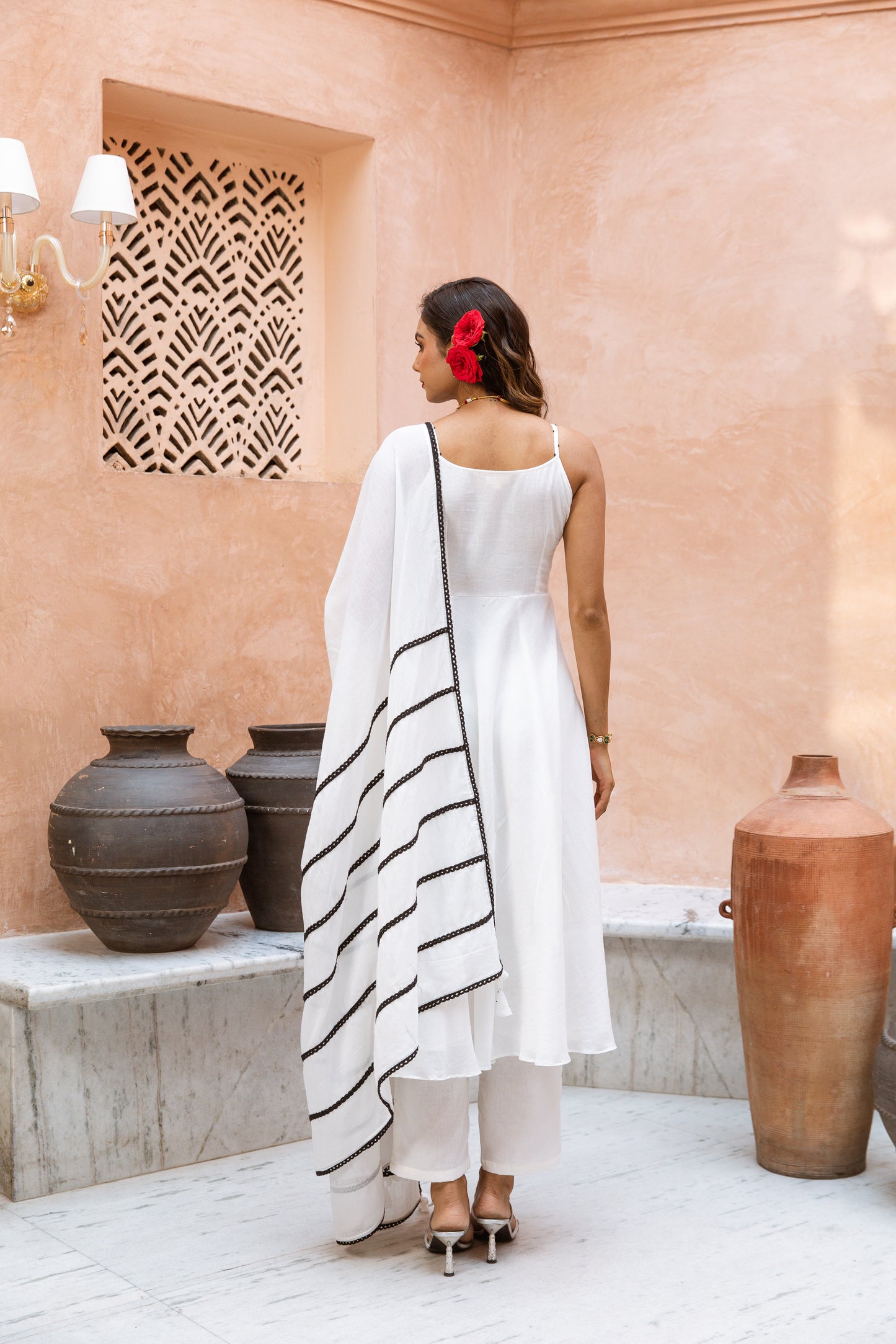 Thin Strap Anarkali White