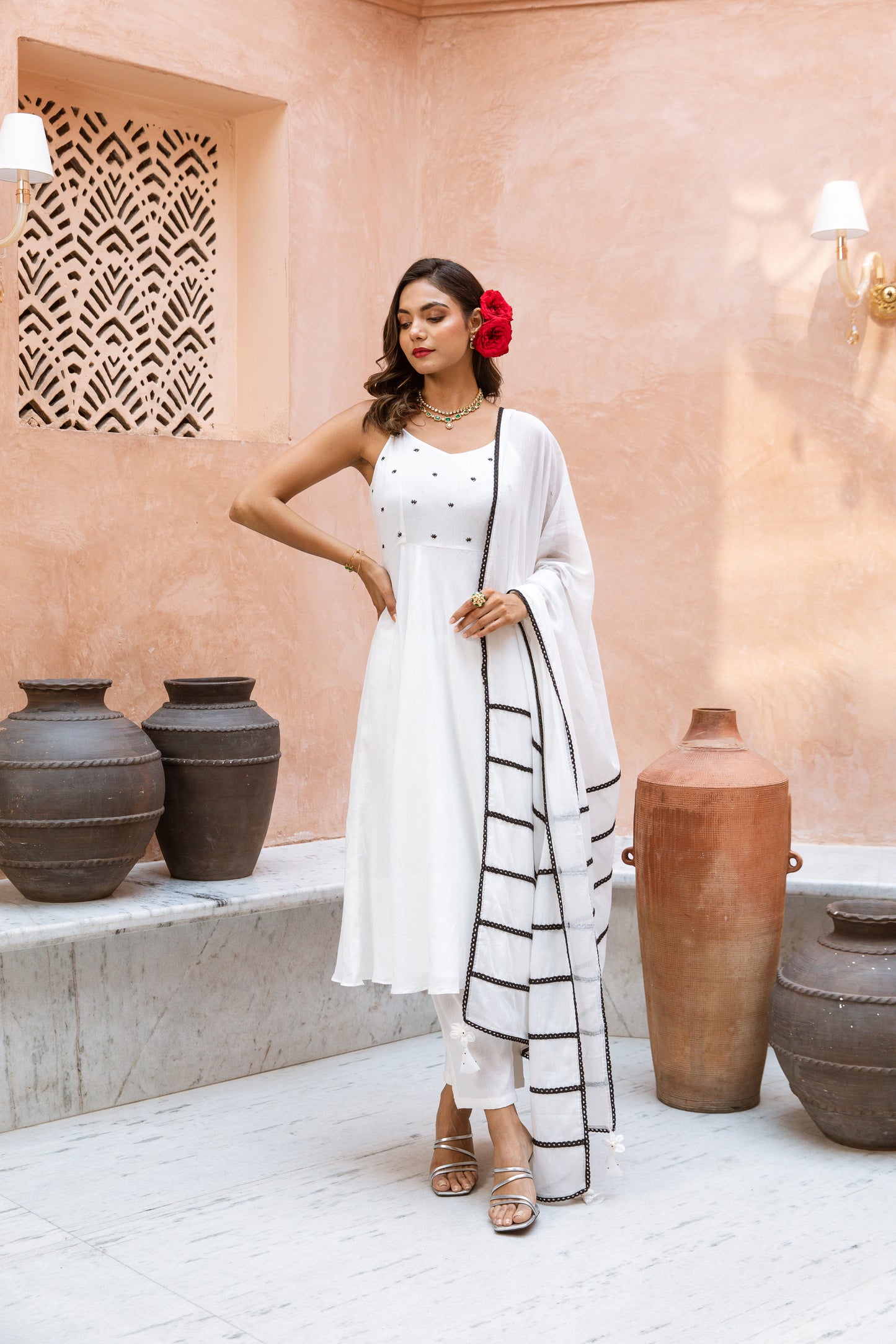 Thin Strap Anarkali White