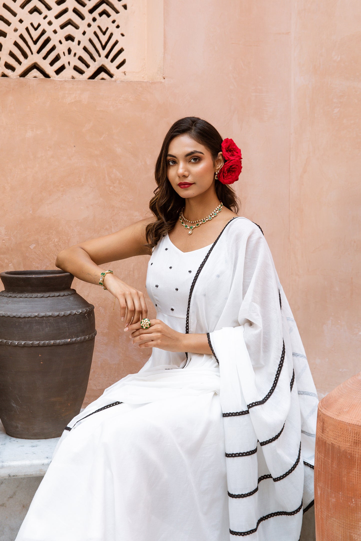 Thin Strap Anarkali White
