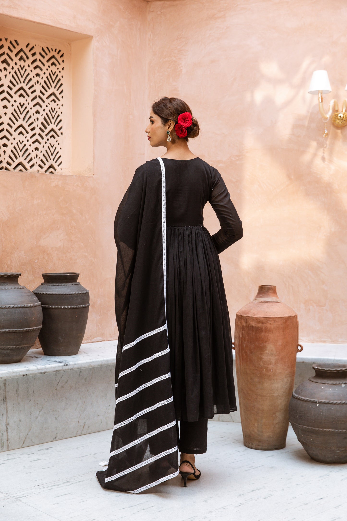 V Neck Anarkali Black