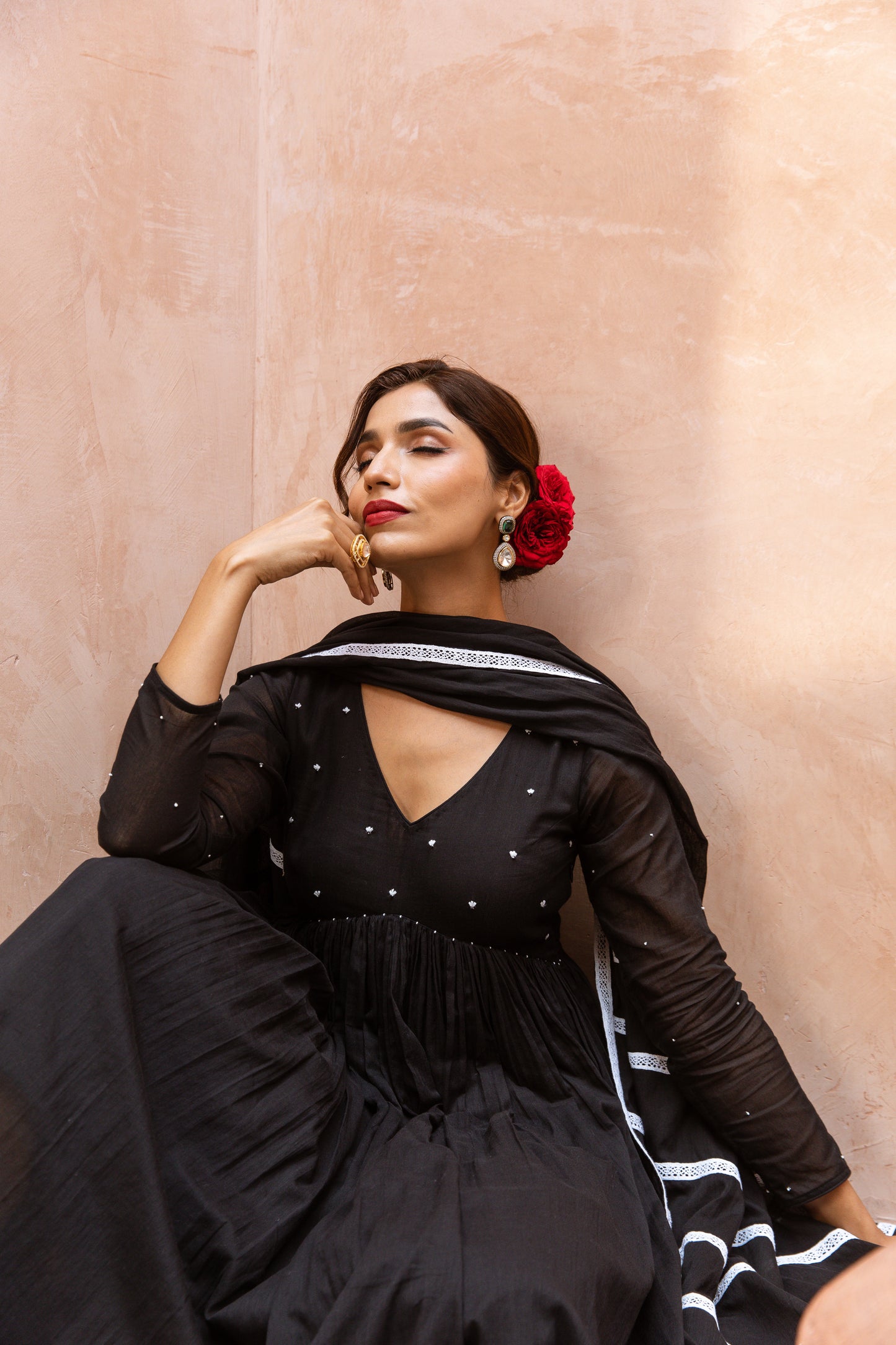 V Neck Anarkali Black