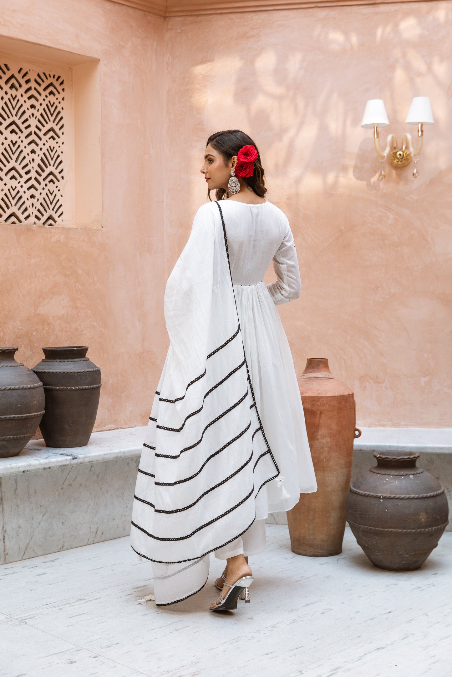 V Neck Anarkali White