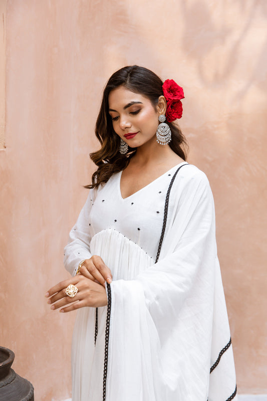 V Neck Anarkali White