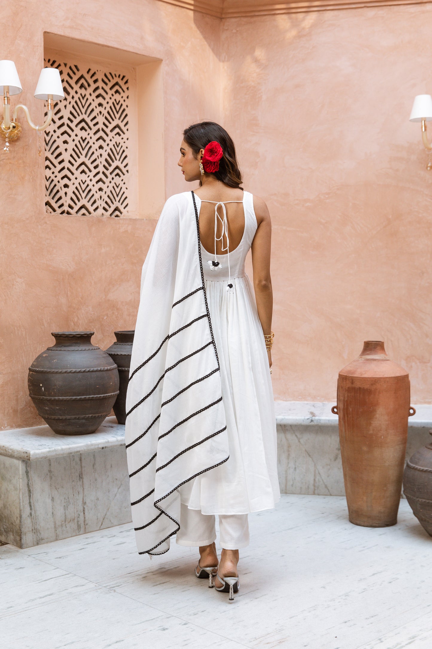 Scoop Neck Anarkali White