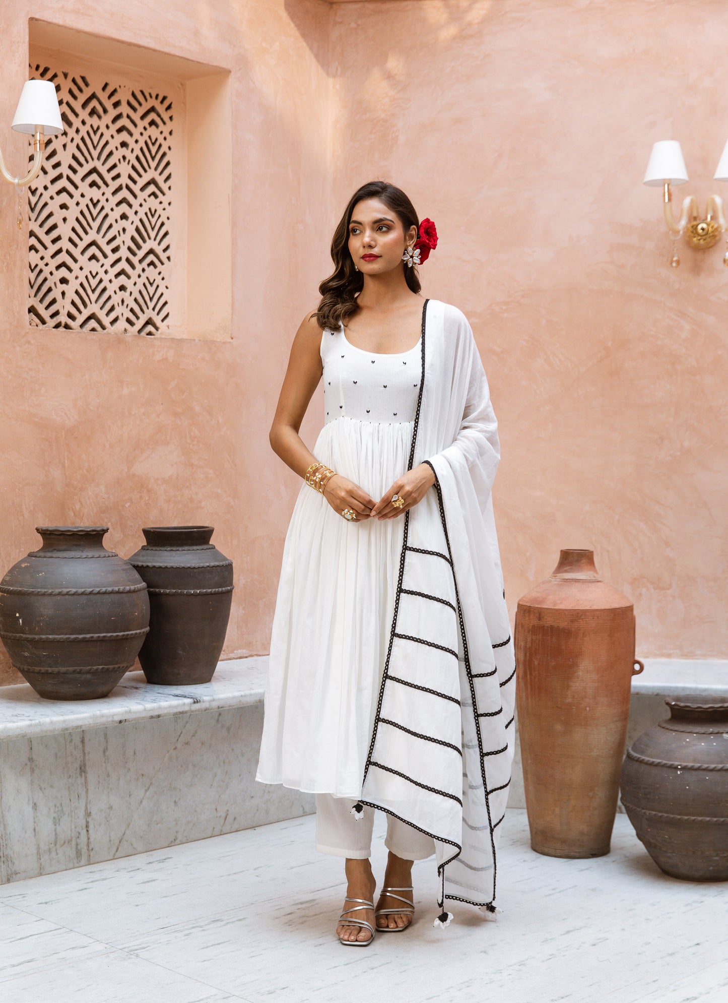 Scoop Neck Anarkali White
