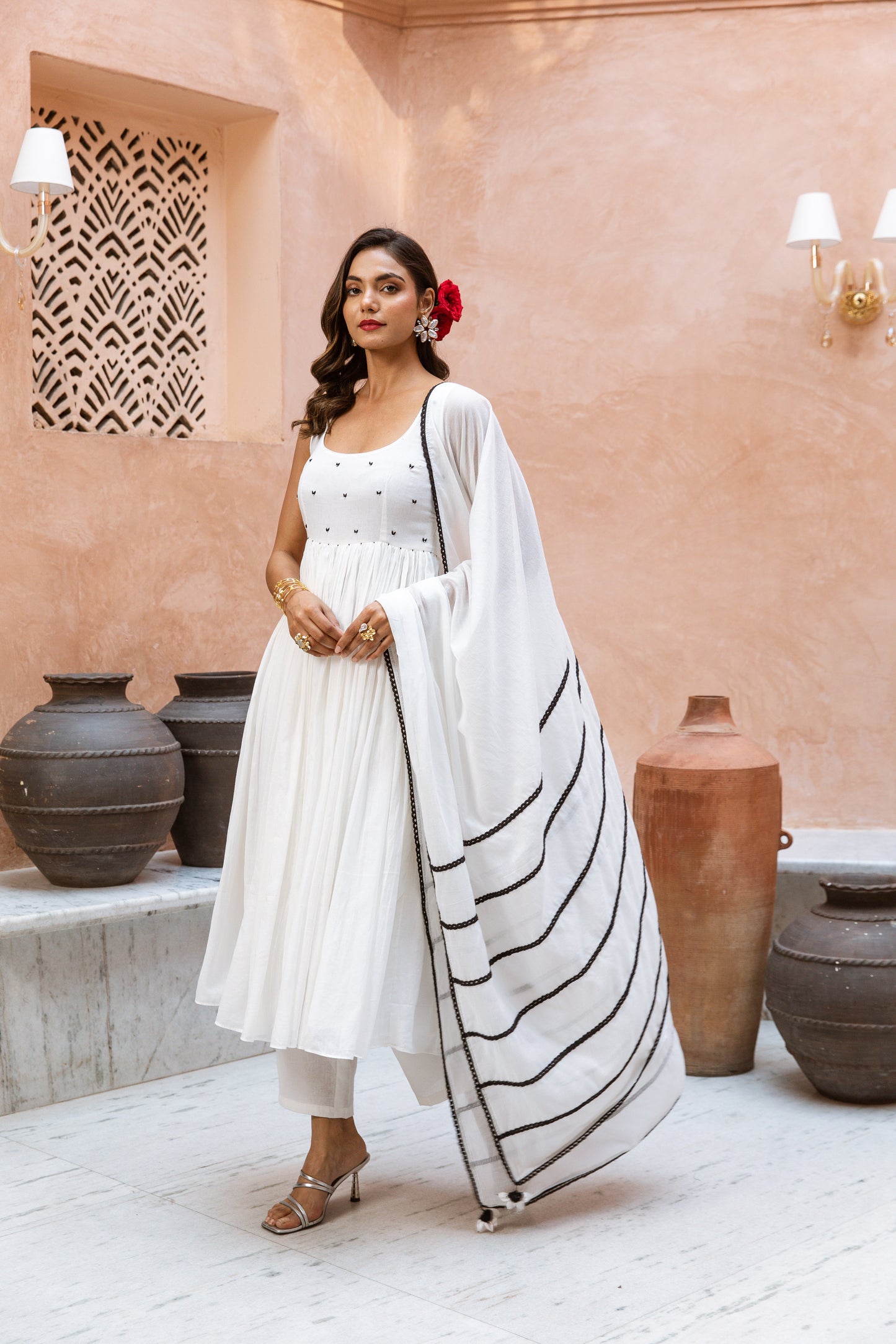 Scoop Neck Anarkali White