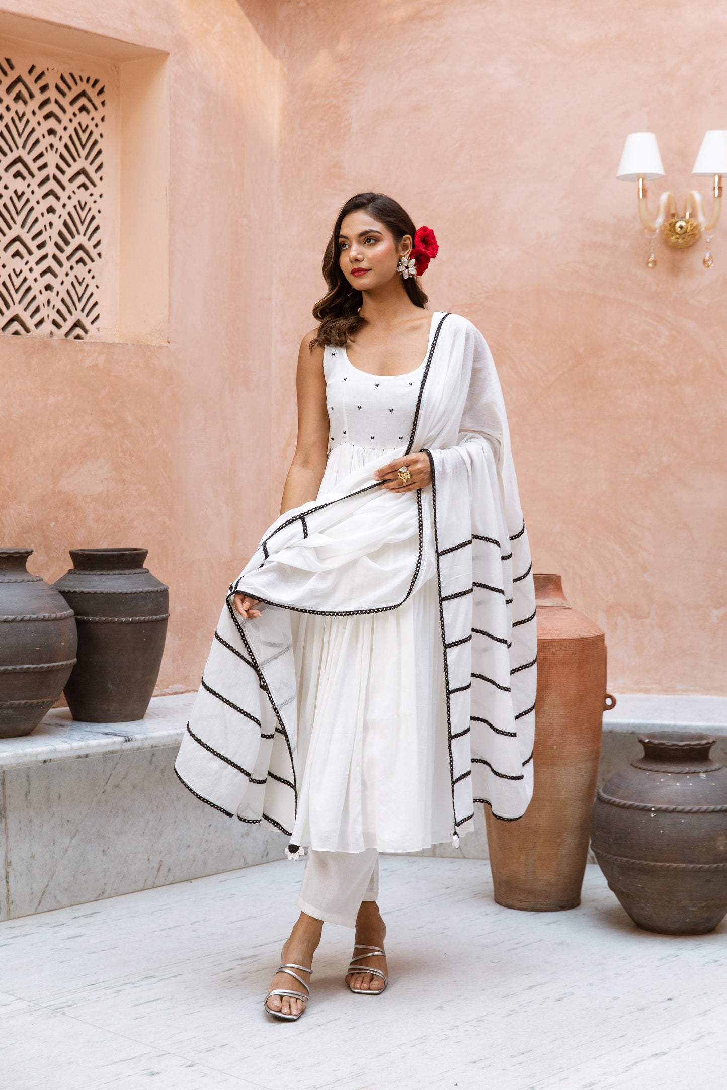 Scoop Neck Anarkali White