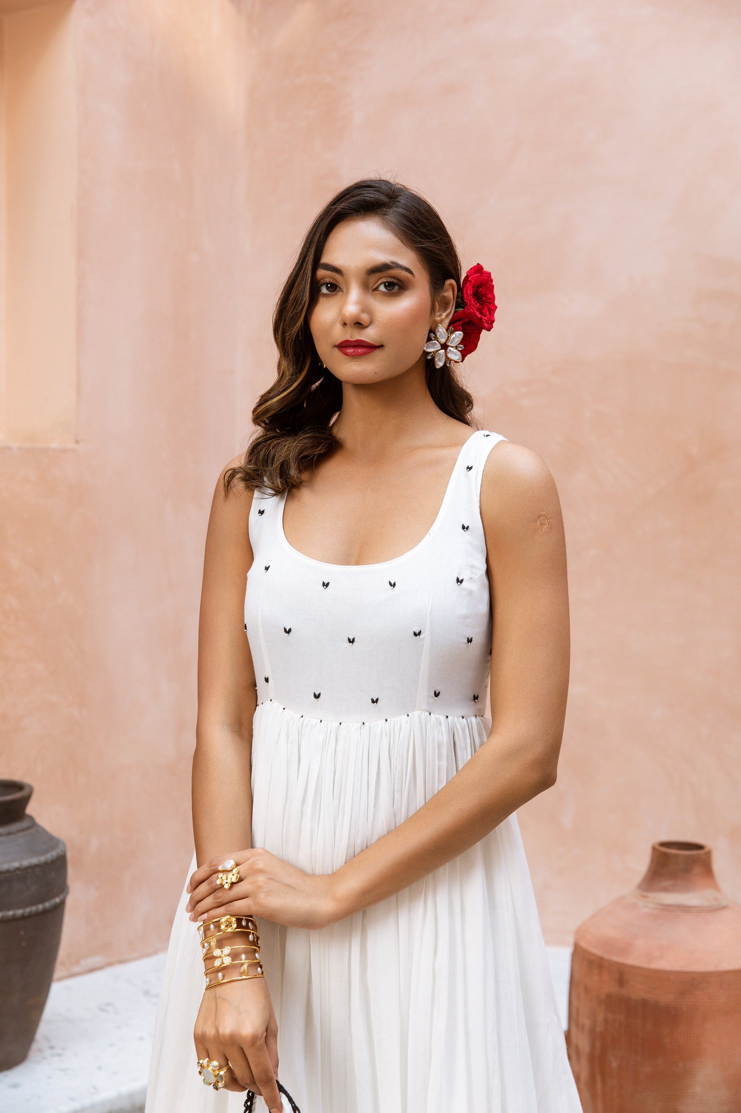Scoop Neck Anarkali White