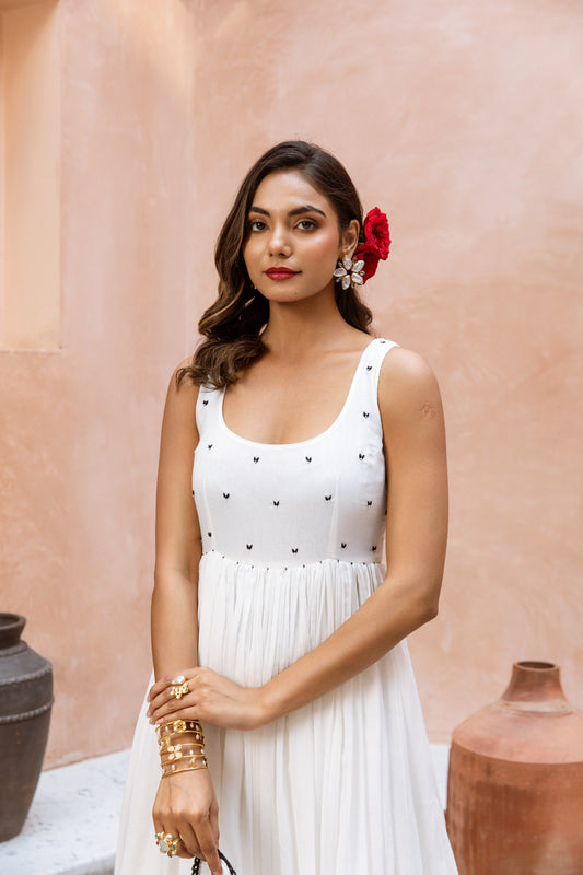Scoop Neck Anarkali White