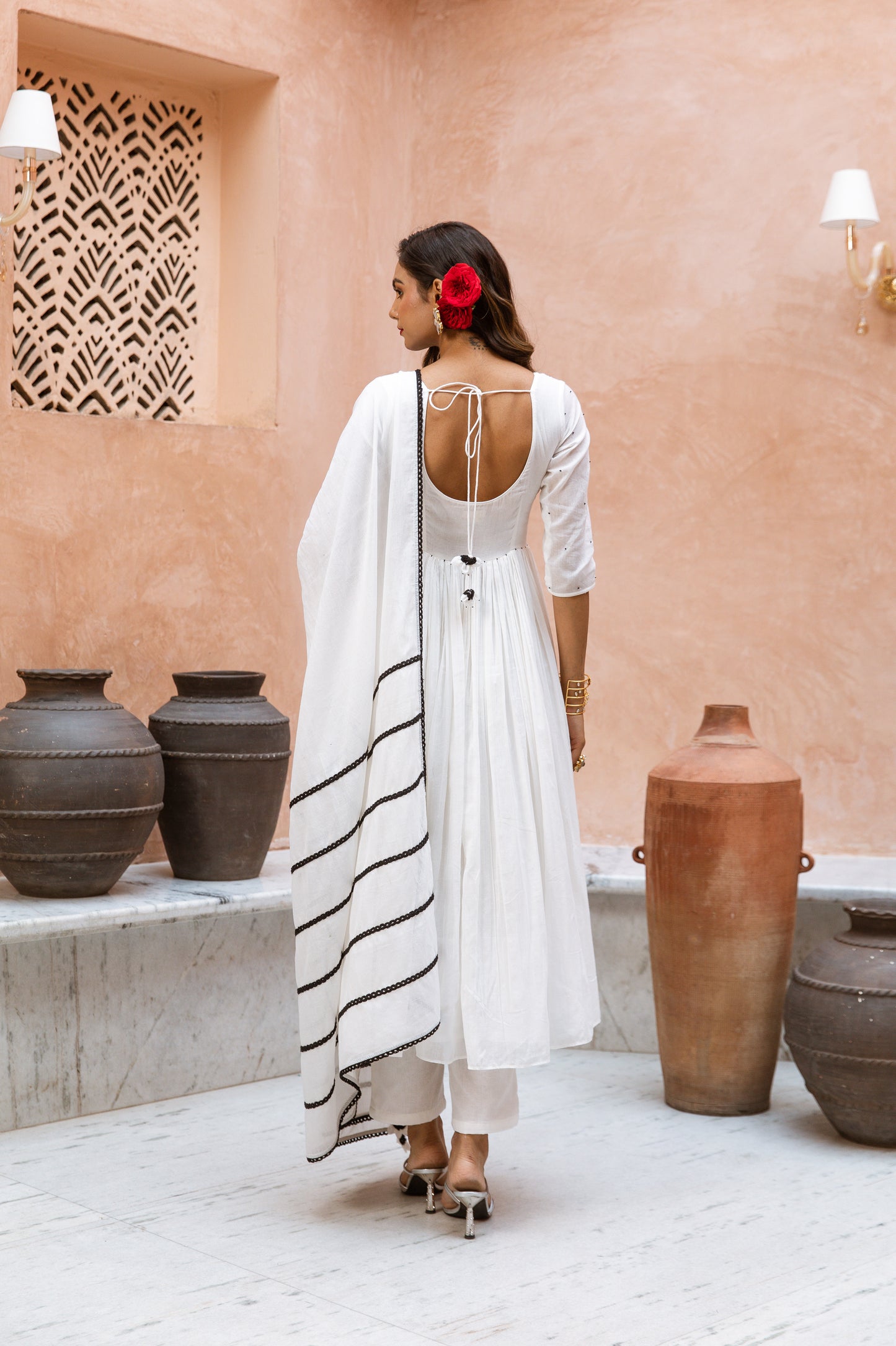 Scoop Neck Anarkali Sleeved White
