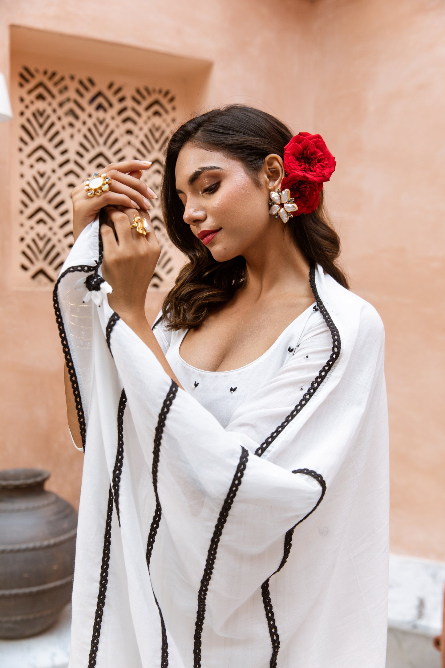 Scoop Neck Anarkali Sleeved White