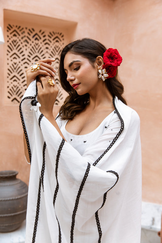 Scoop Neck Anarkali Sleeved White