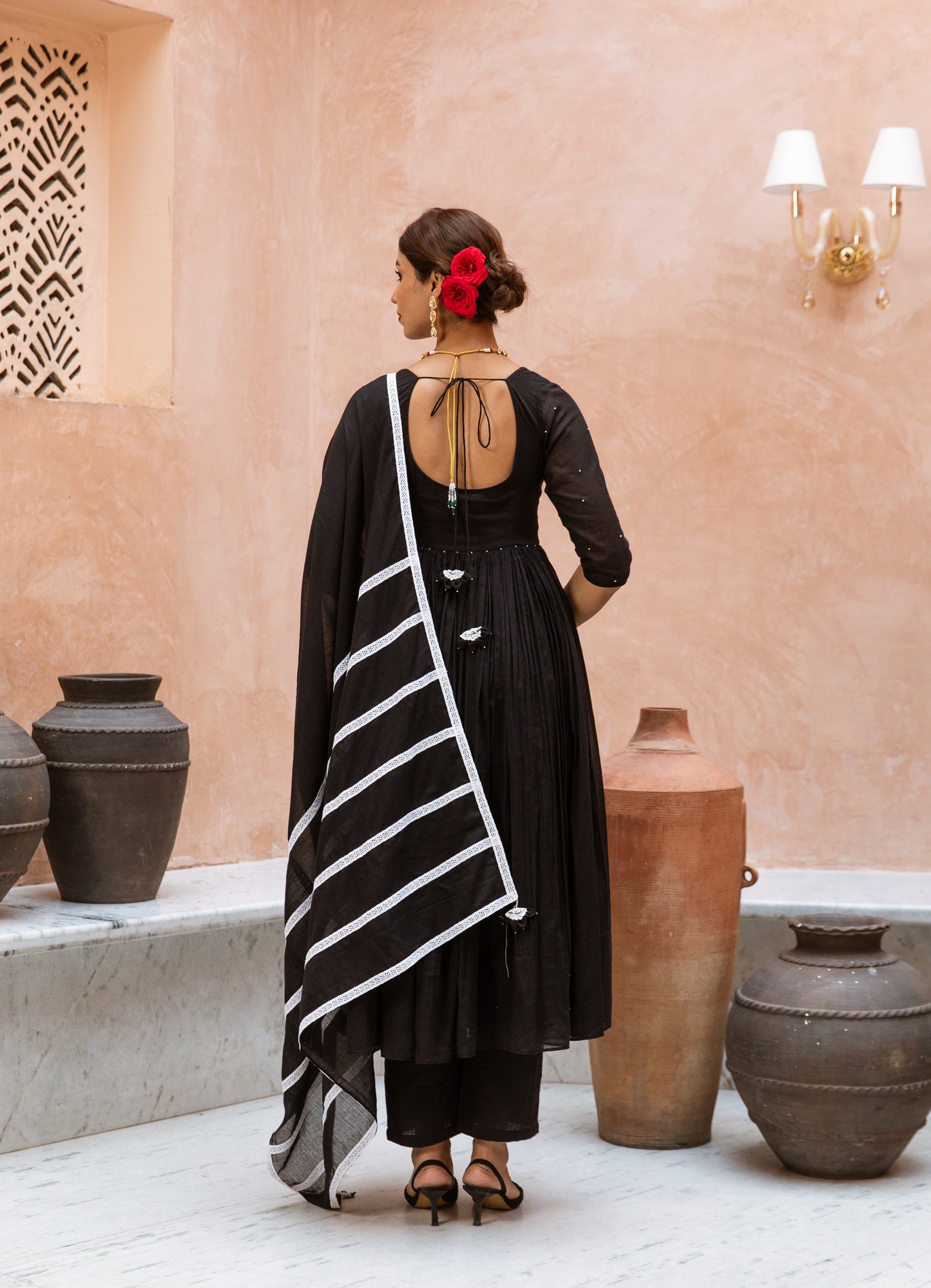 Scoop Neck Anarkali Sleeved Black