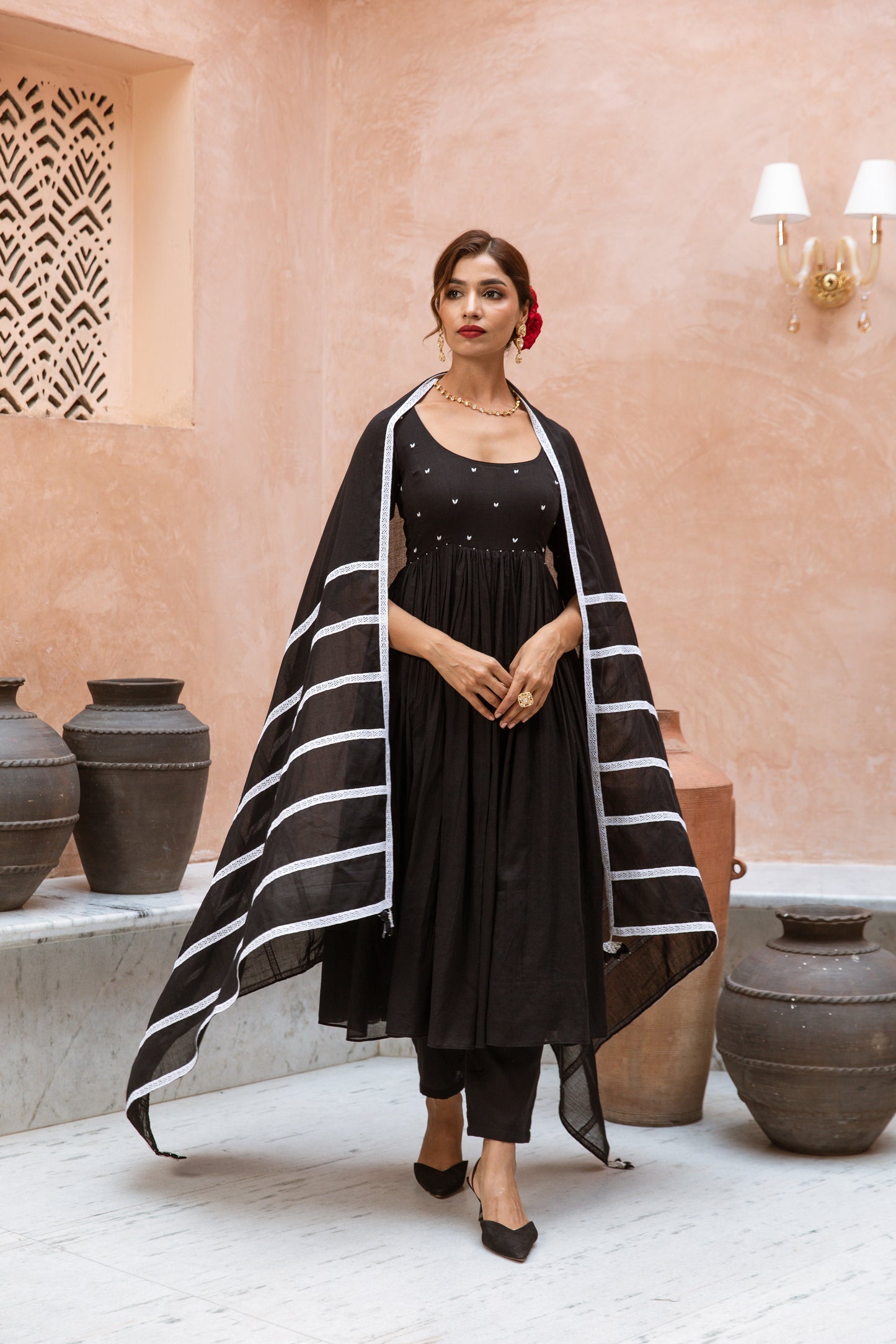 Scoop Neck Anarkali Sleeved Black