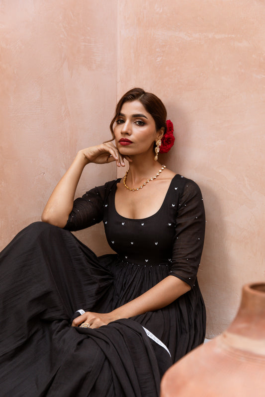 Scoop Neck Anarkali Sleeved Black