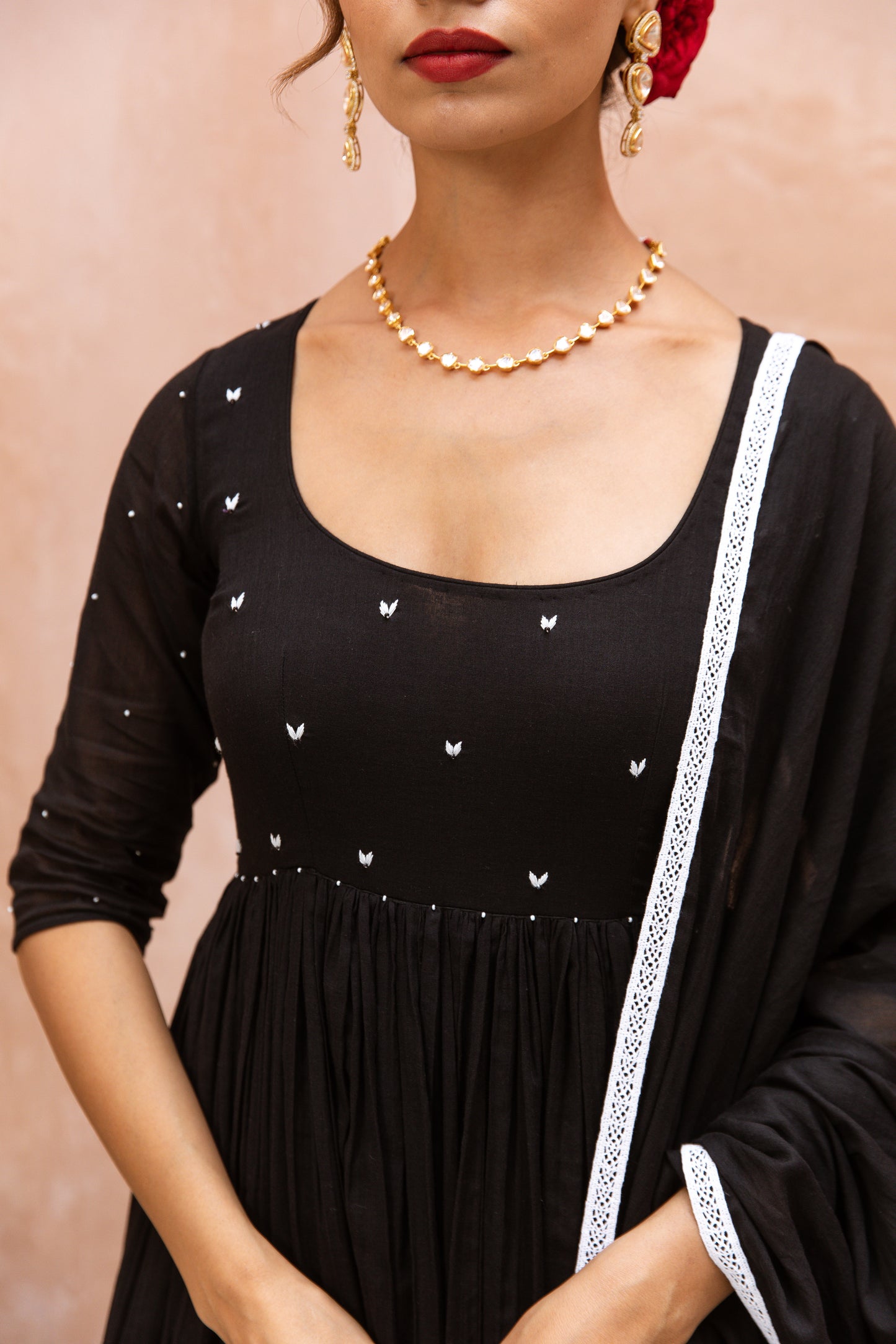Scoop Neck Anarkali Sleeved Black
