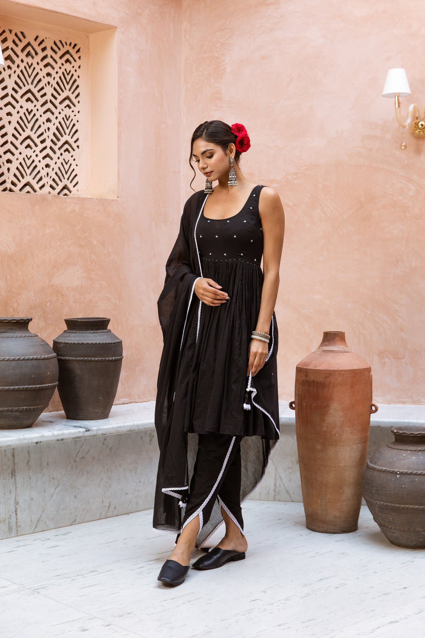 Scoop Neck Dhoti Black