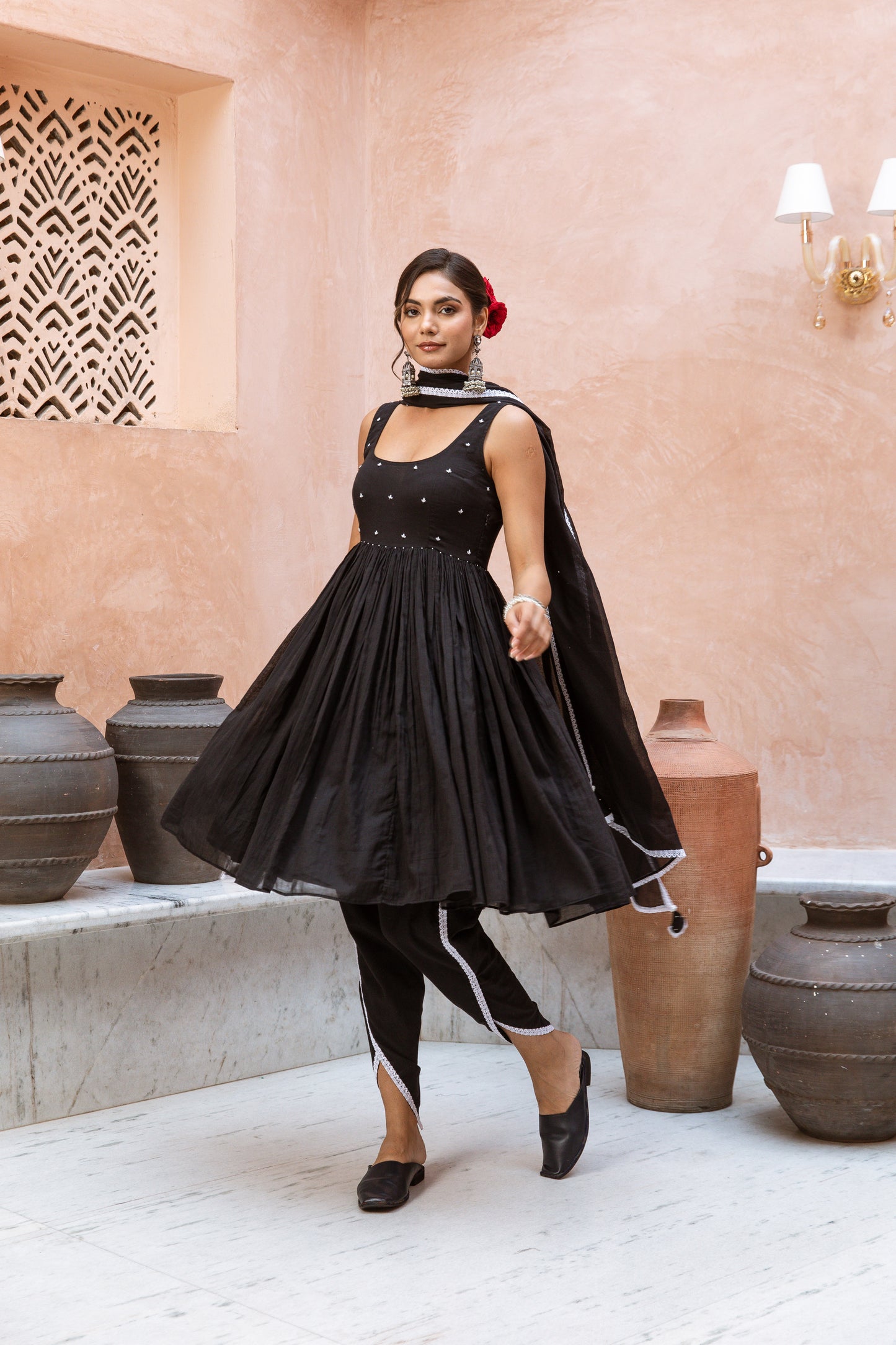 Scoop Neck Dhoti Black