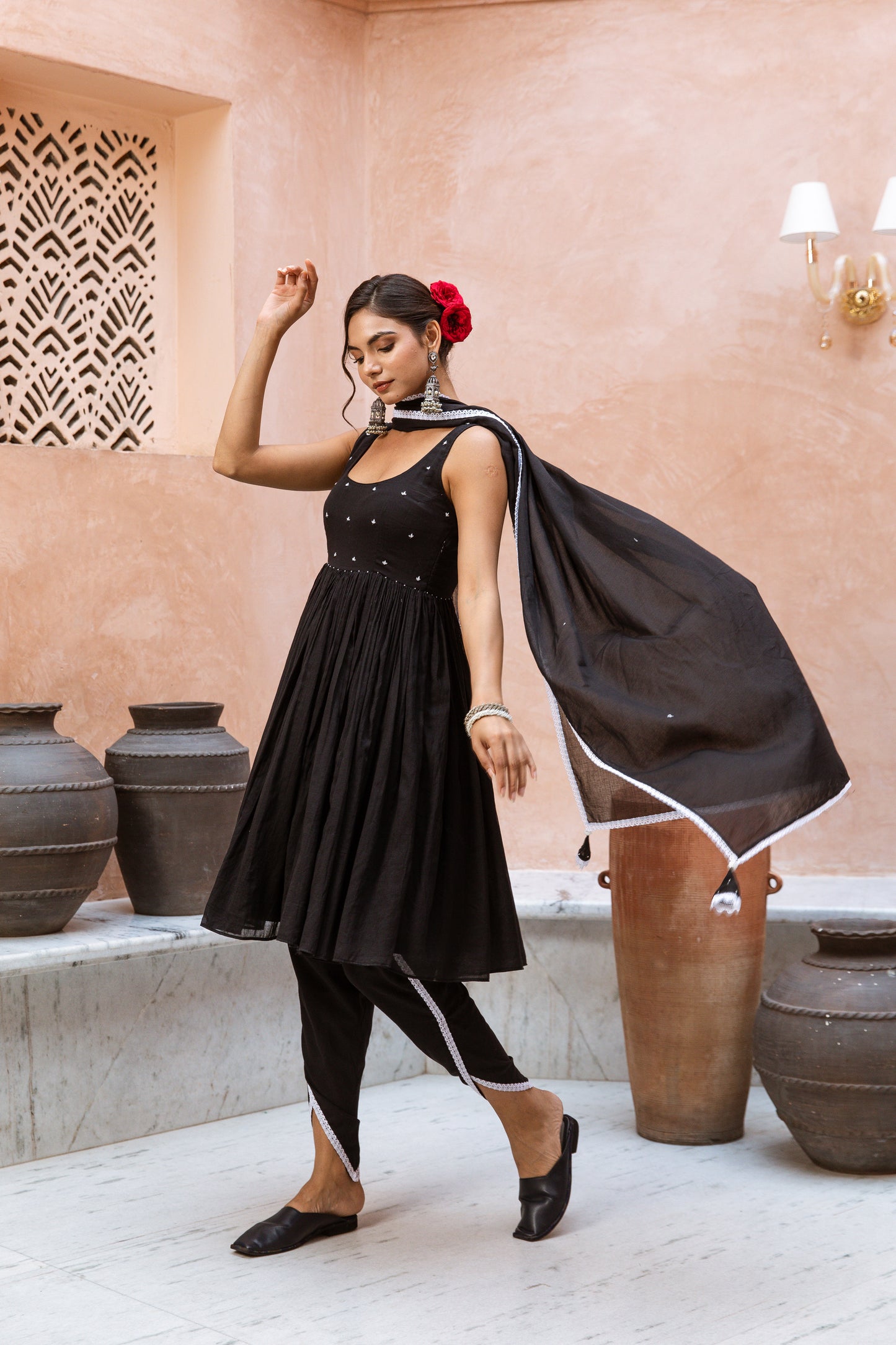 Scoop Neck Dhoti Black