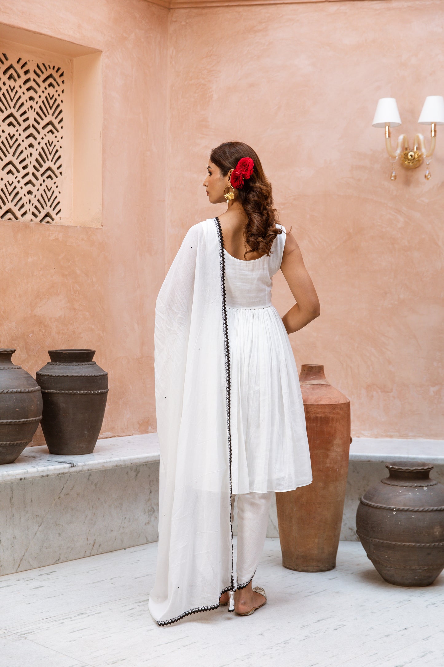 Scoop Neck Dhoti White
