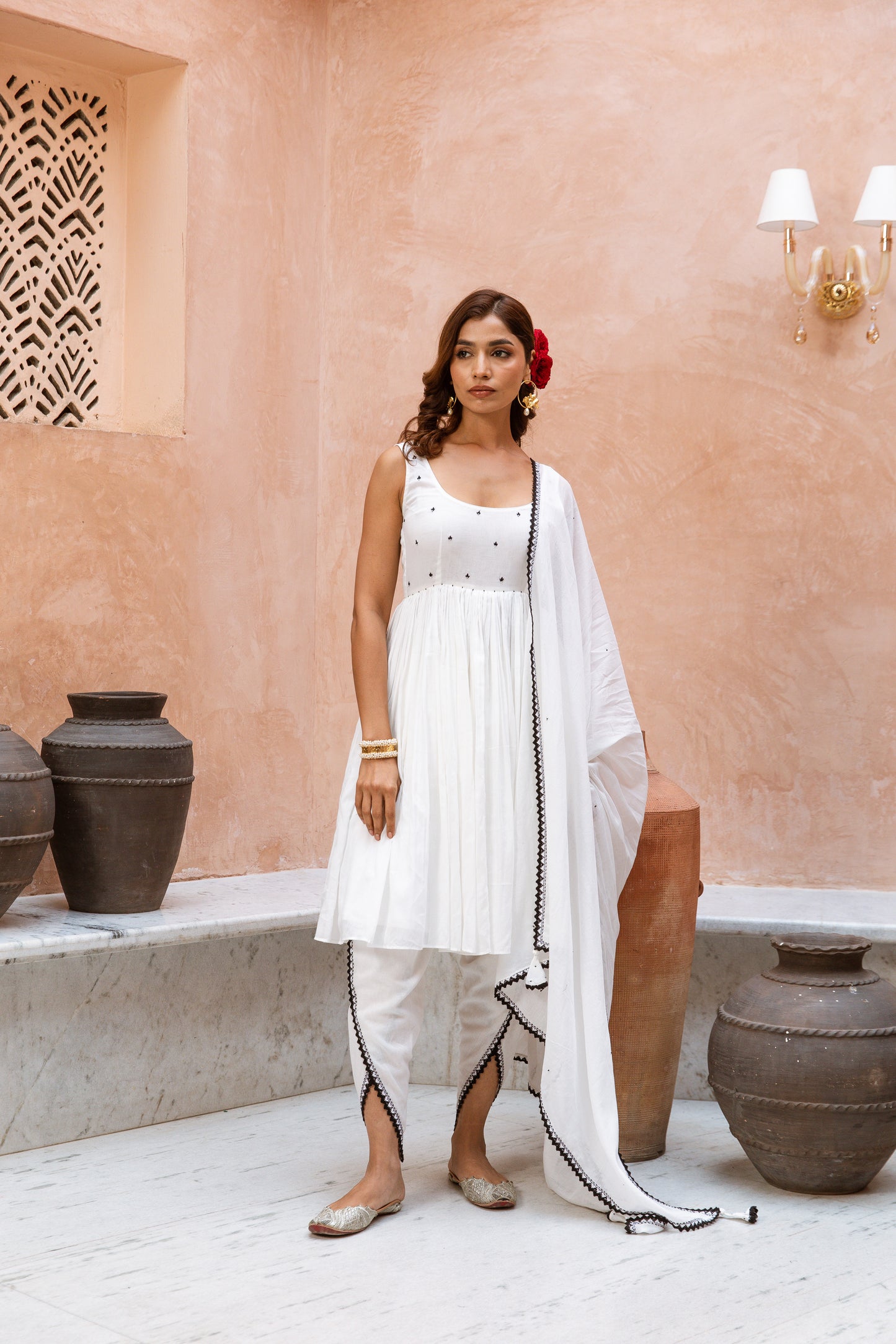 Scoop Neck Dhoti White